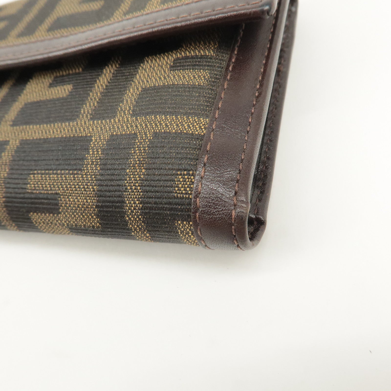 FENDI Zucca Canvas Leather Hook Tri-fold Wallet Brown 30729 Used