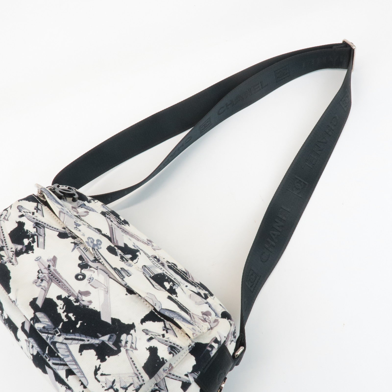 CHANEL Airline Canvas Leather Shoulder Bag Airplane Pattern Used