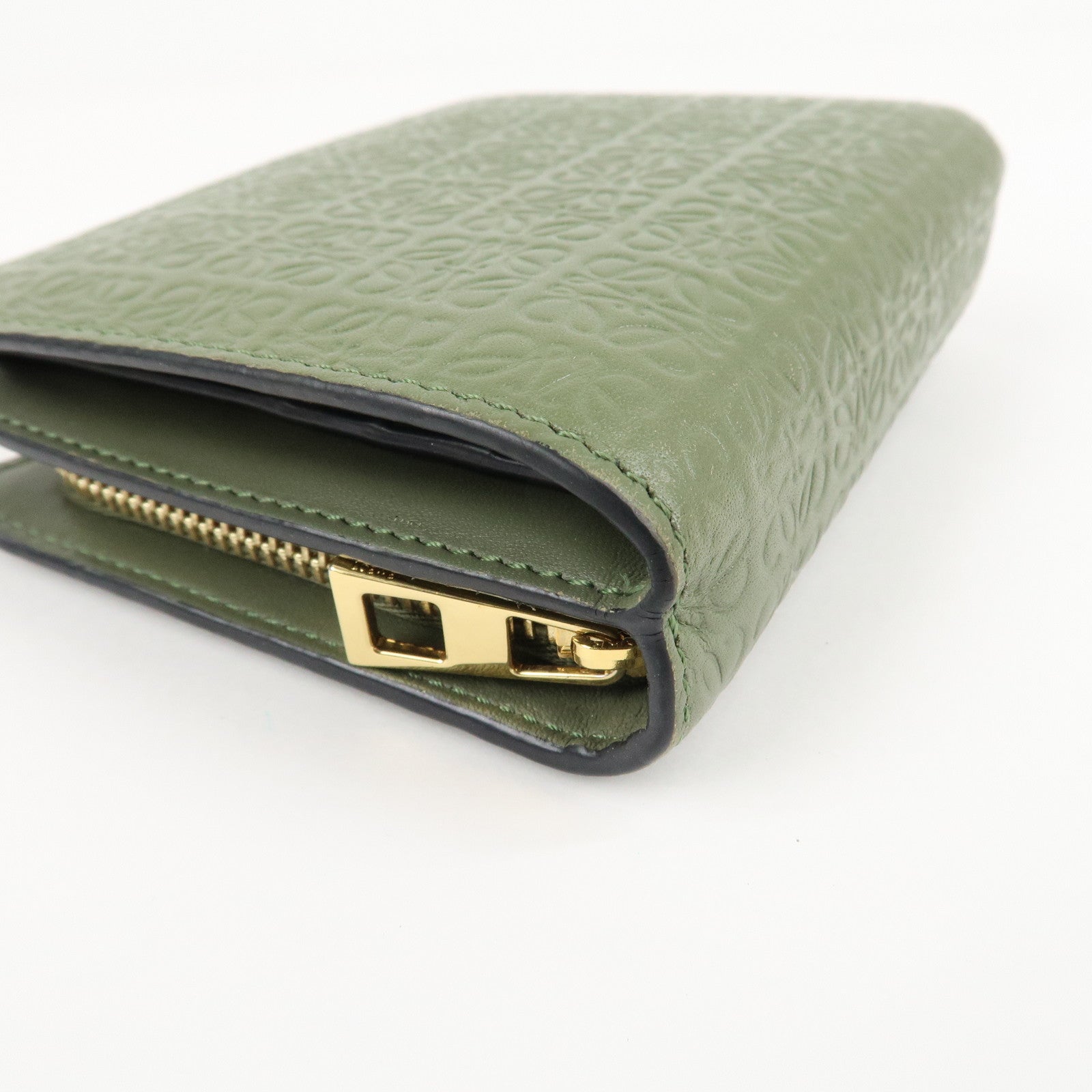 LOEWE Anagram Leather Zippy Bi-fold Wallet Avocado Green Used