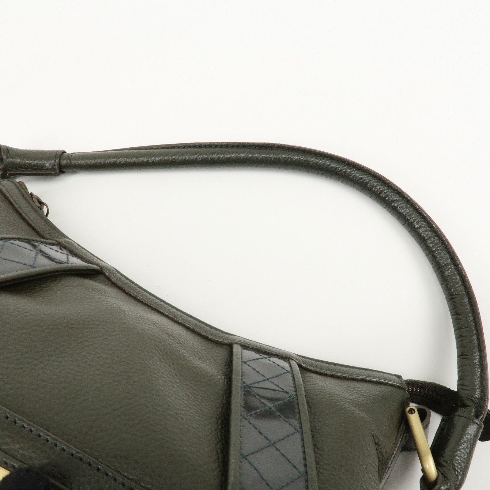 BURBERRY Leather Shoulder Bag Hand Bag Khaki Used