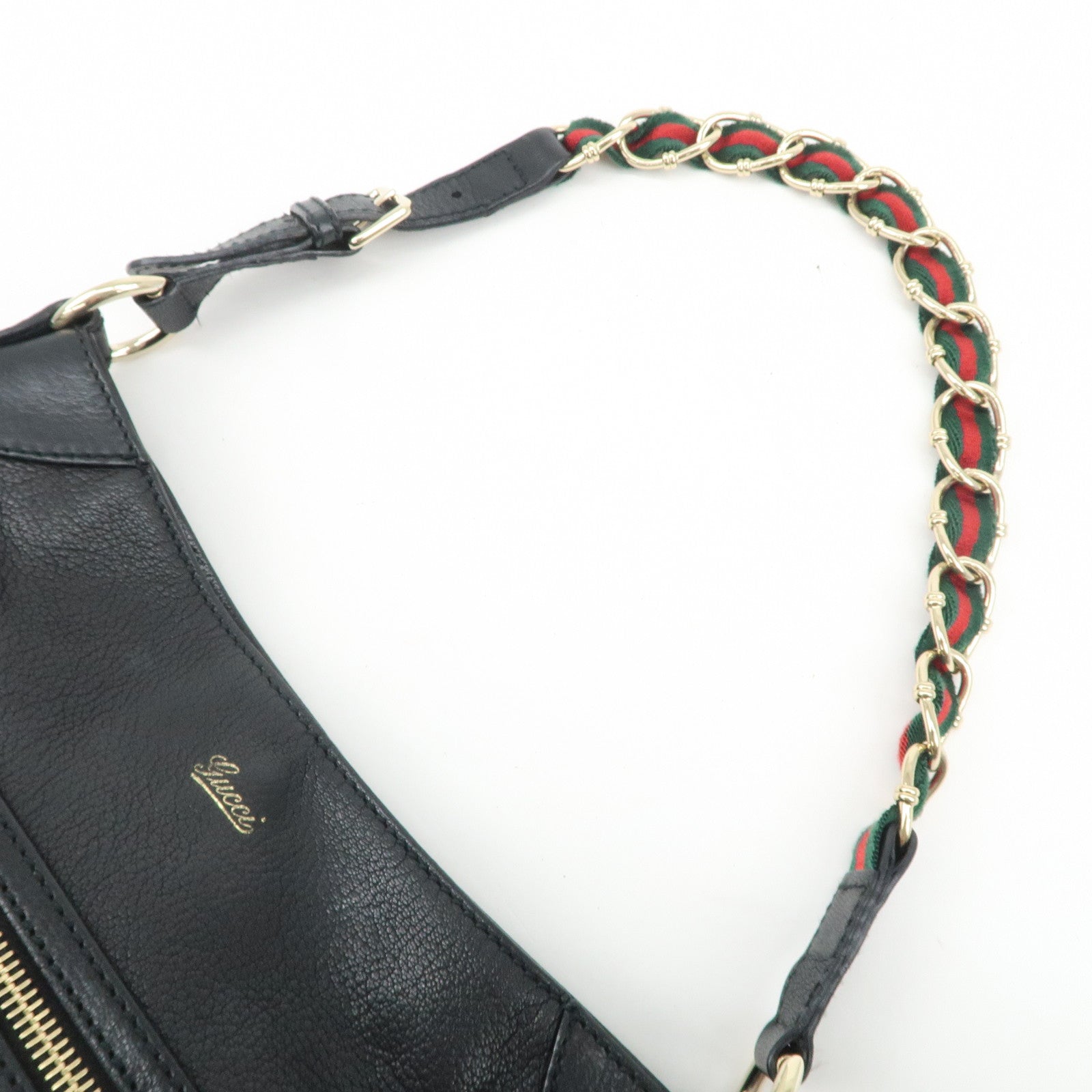 GUCCI Sherry Leather Chain Shoulder Bag Hand Bag Black 153011 Used