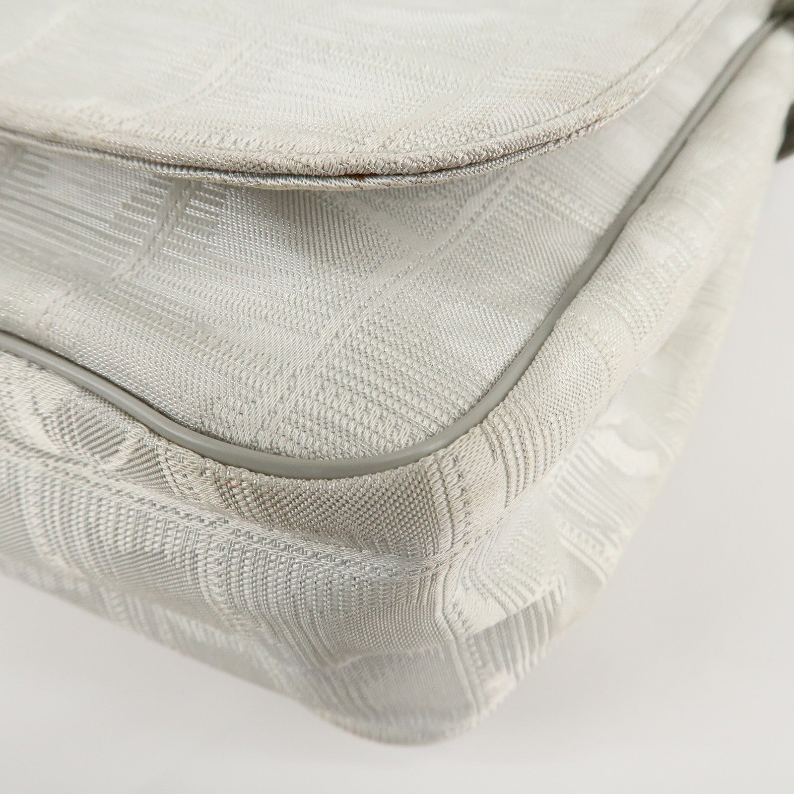 CHANEL New Travel Line Nylon Jacquard Shoulder Bag Silver A29347 Used