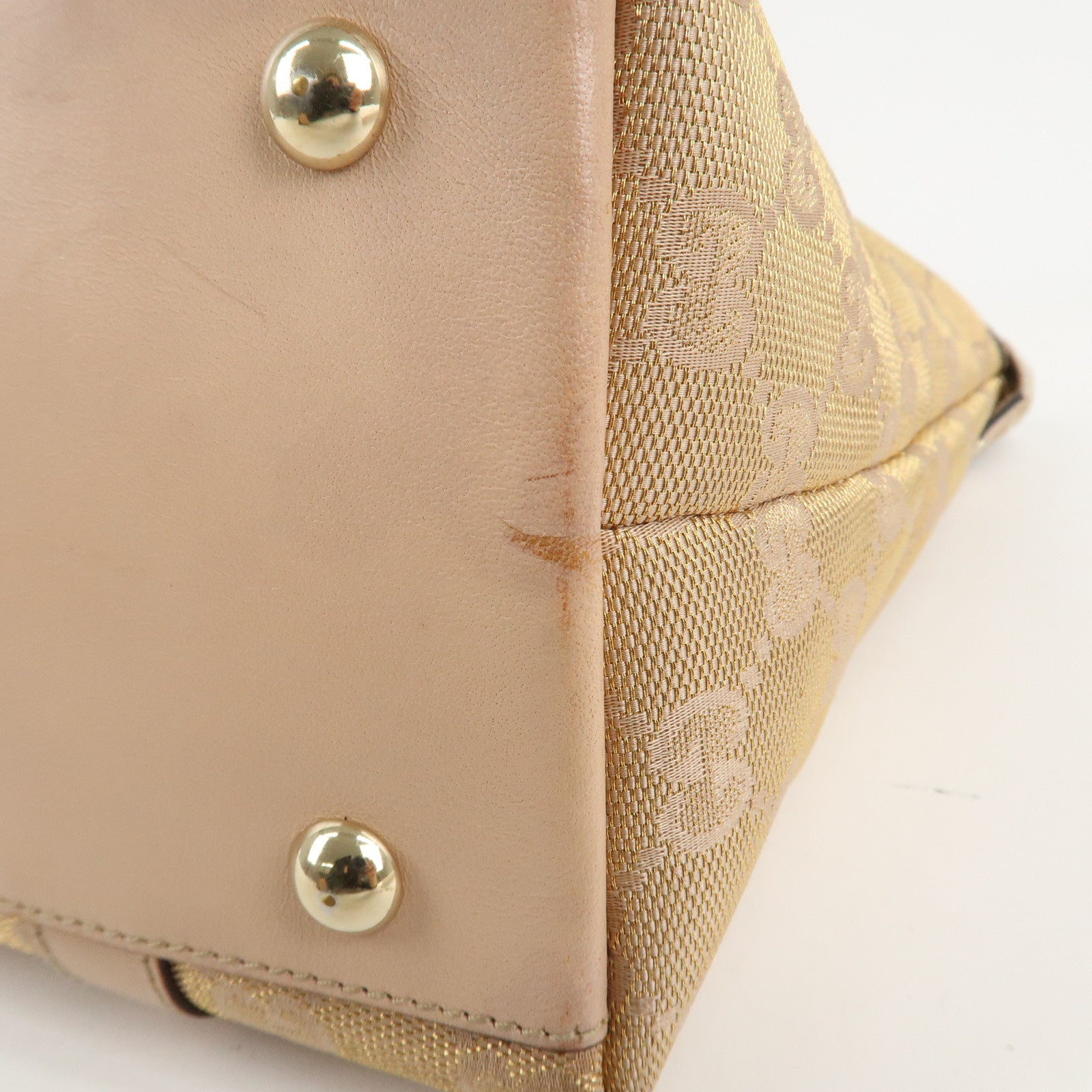 GUCCI Abbey Line GG Canvas Leather Tote Bag Pink White 141470 Used