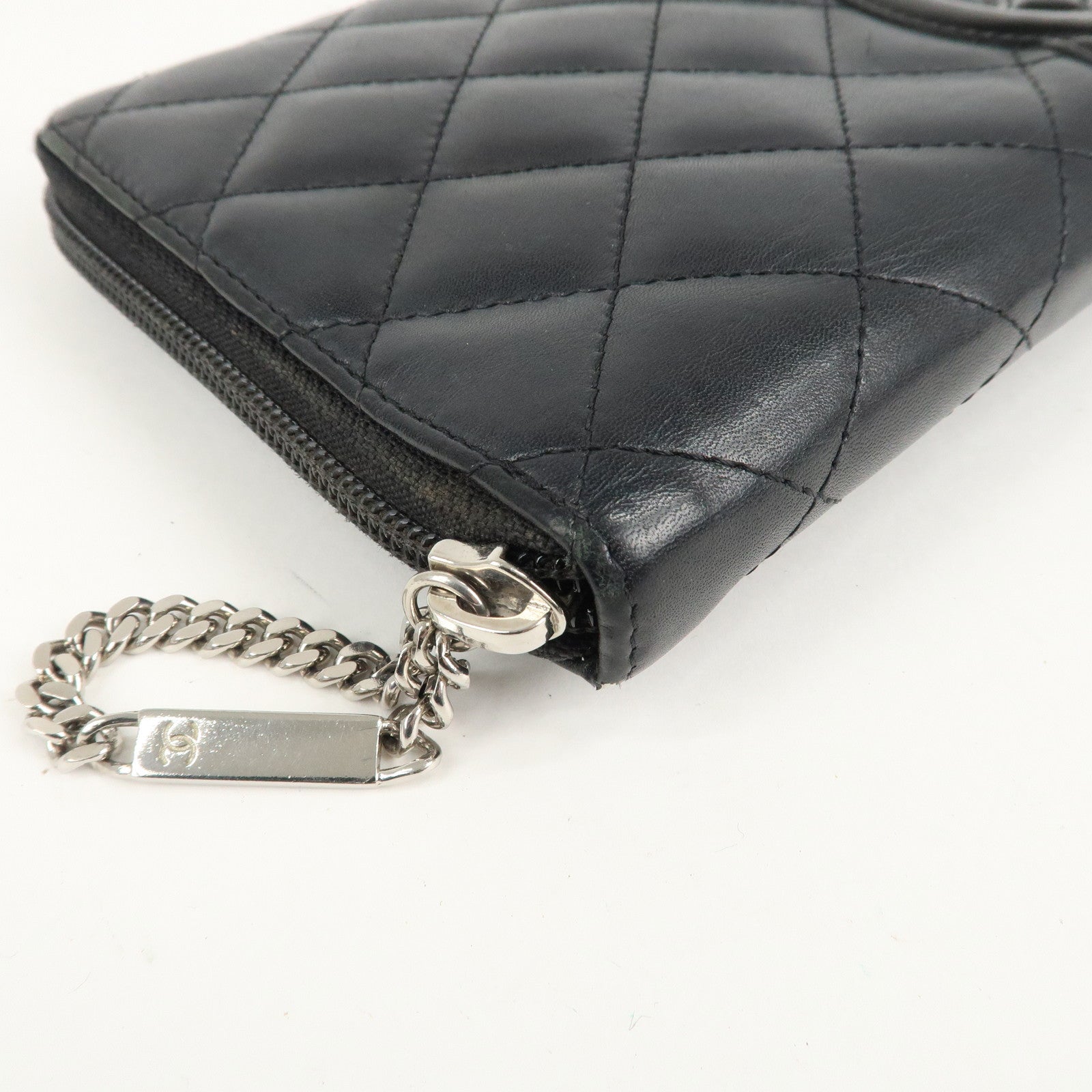 CHANEL Cambon Line Leather Round Zippy Long Wallet Black A26710 Used