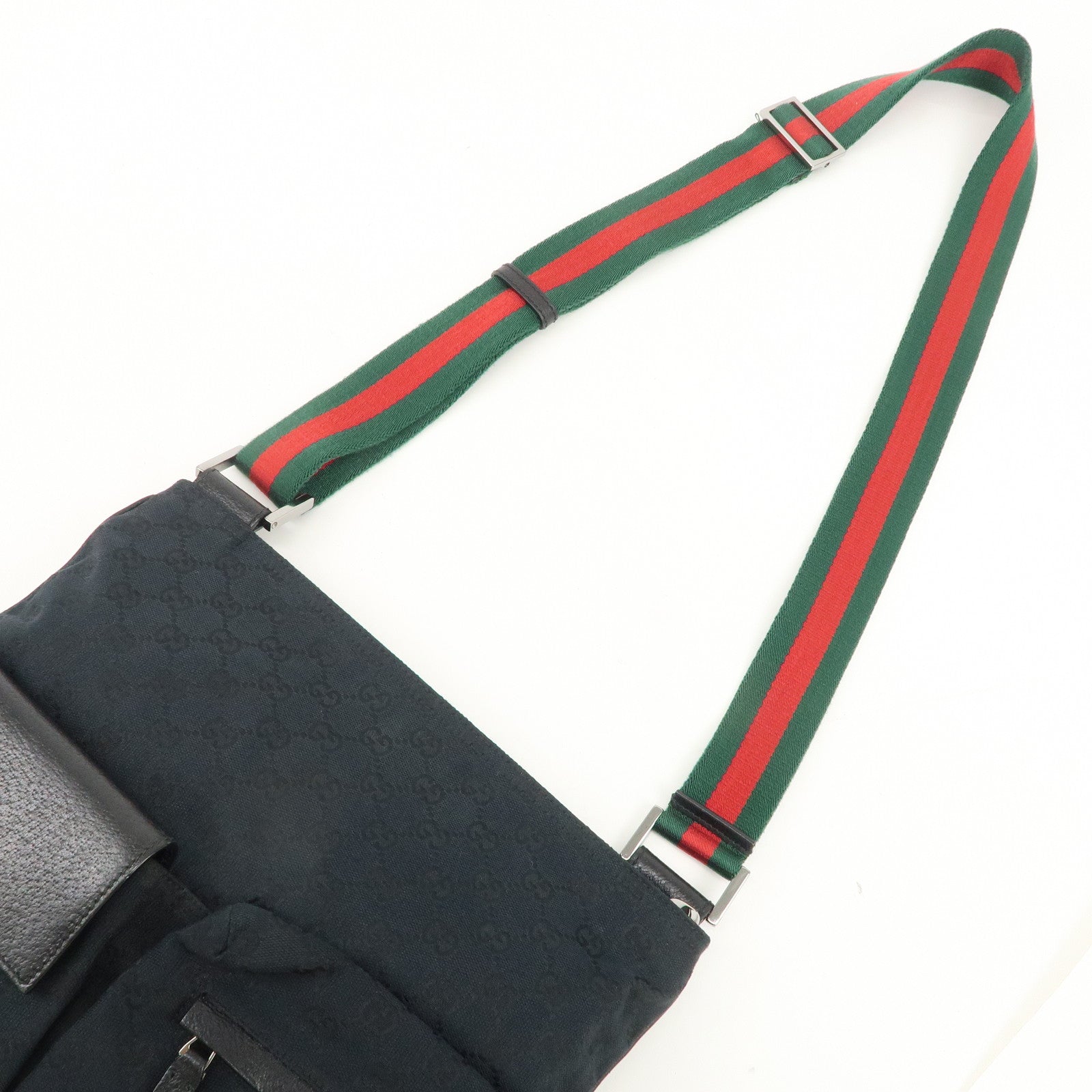 GUCCI Sherry GG Canvas Leather Shoulder Bag Black 169937 Used