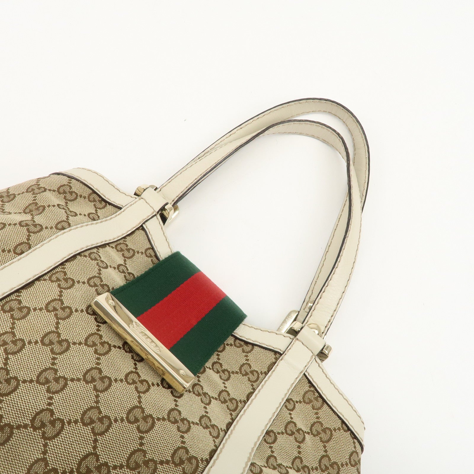 GUCCI Sherry GG Canvas Leather Hand Bag Beige Brown 233609 Used