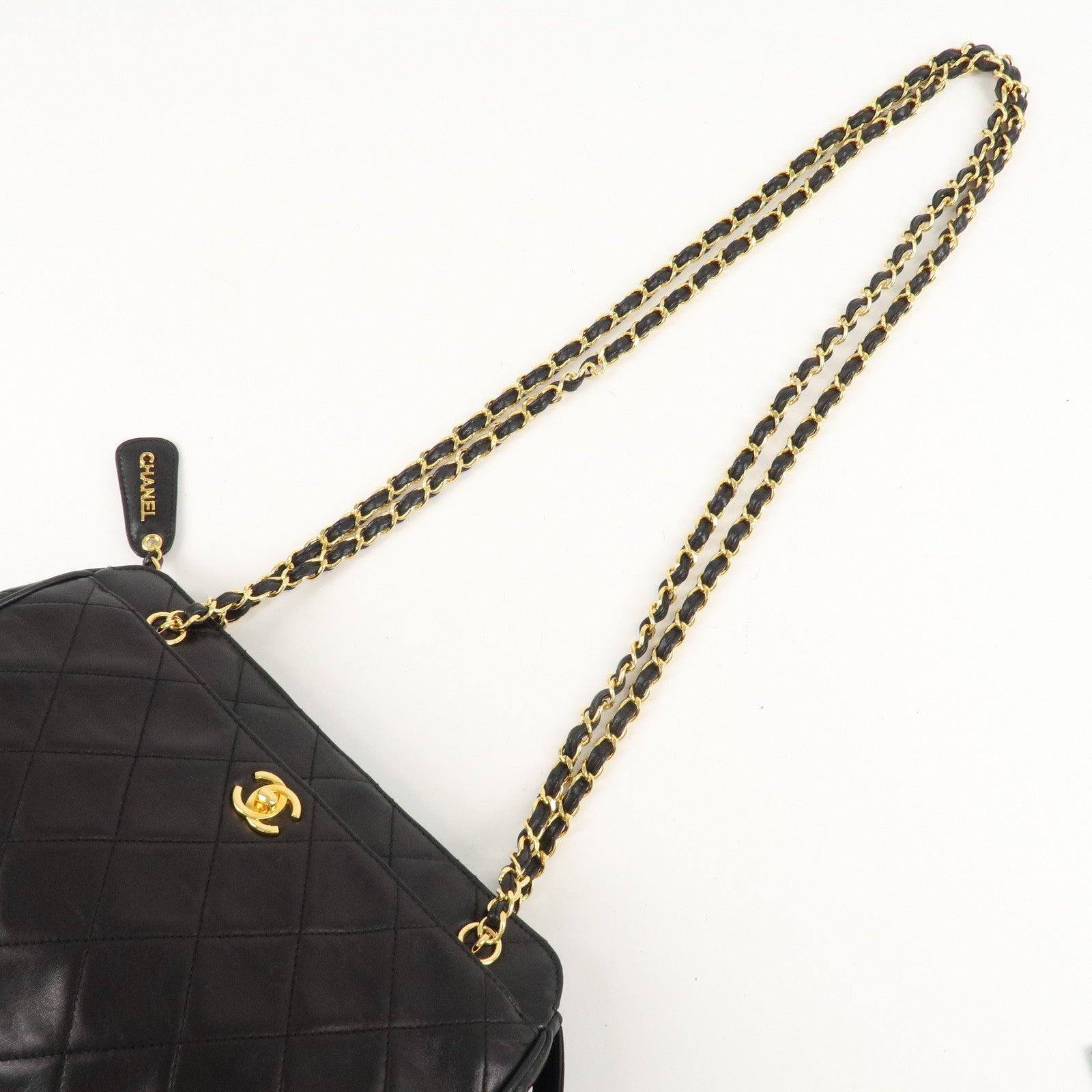 CHANEL Matelasse Lamb Skin COCO Mark Chain Shoulder Bag Black Used