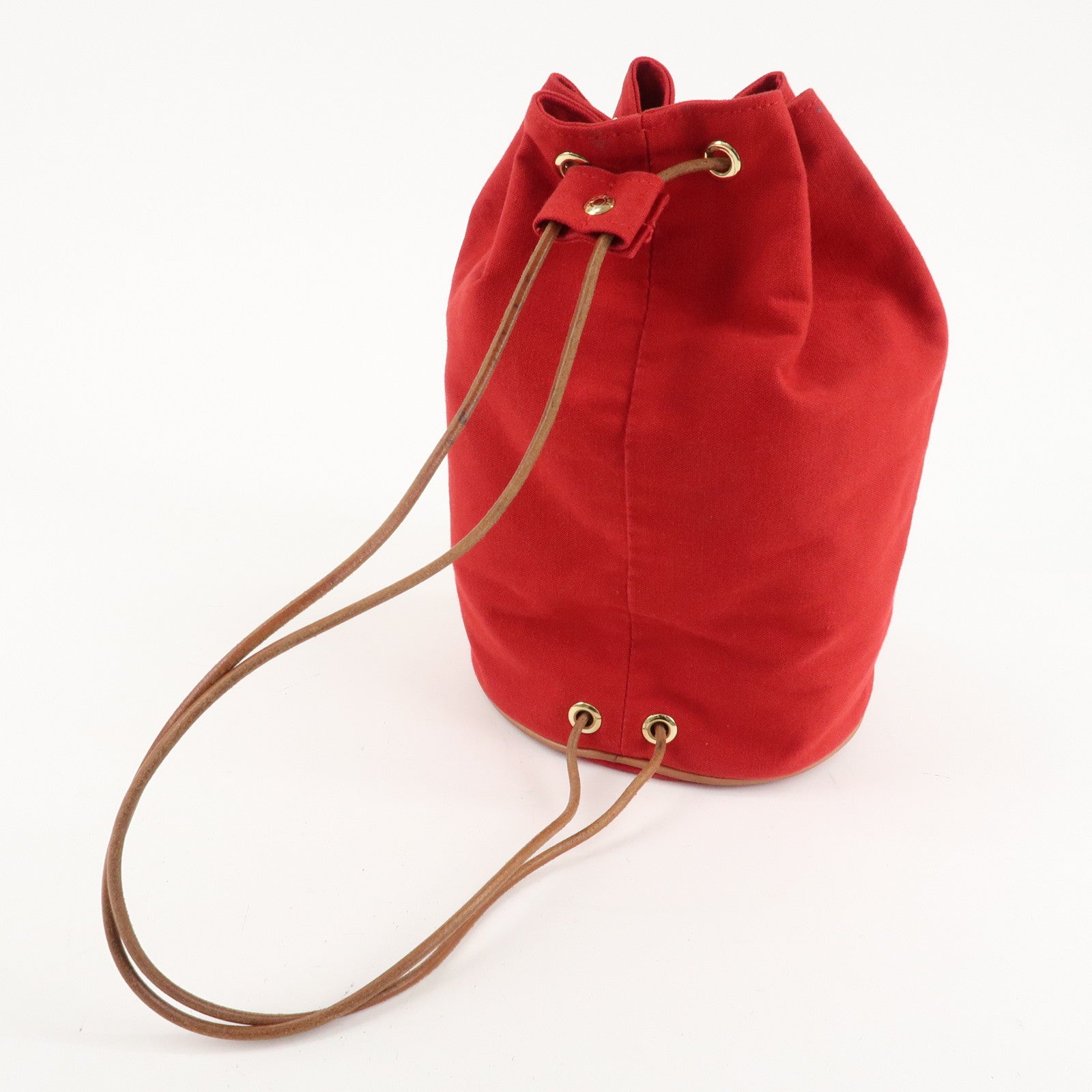 HERMES Canvas Leather Porochon Mimil PM Shoulder Bag Red Used