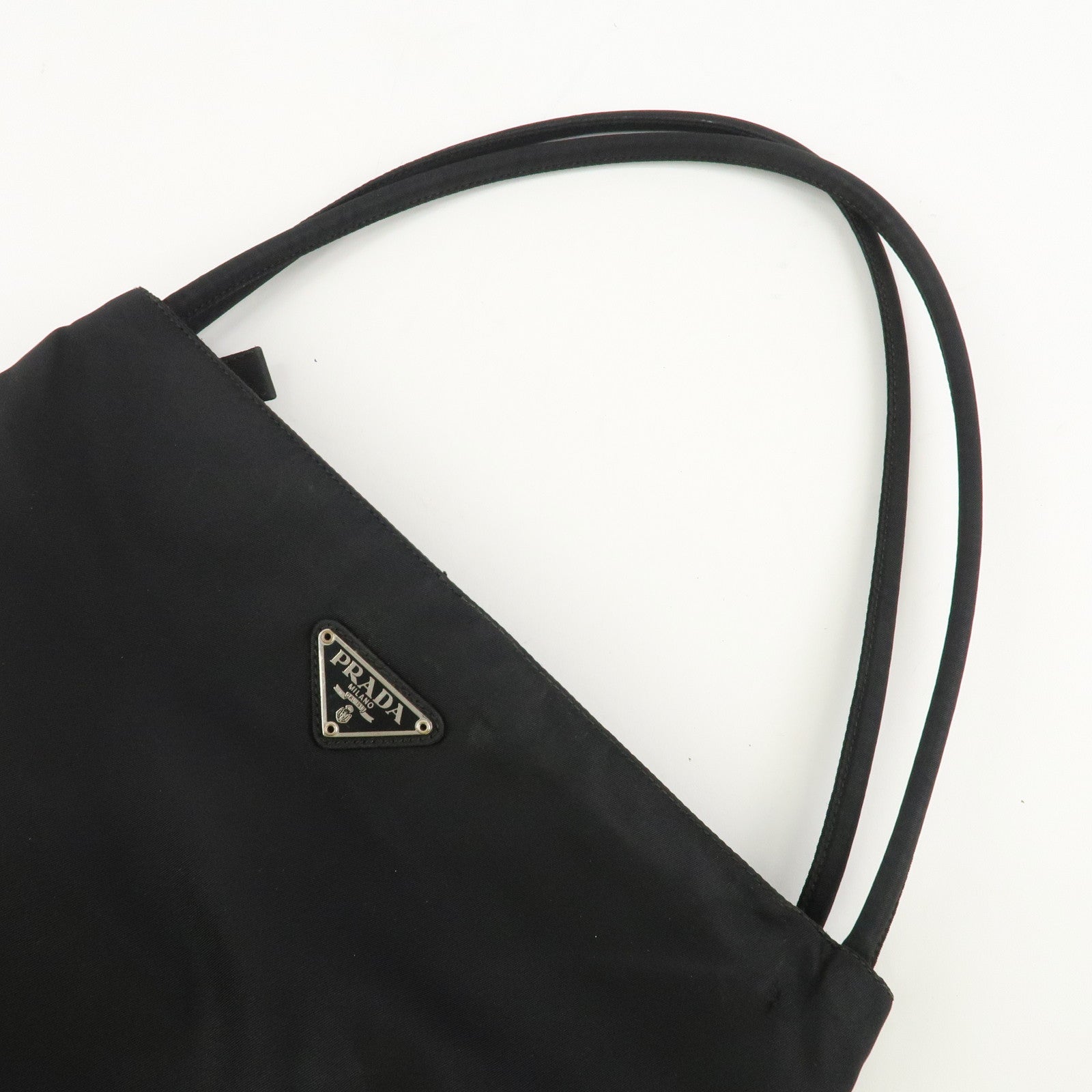 PRADA Logo Nylon Tote Bag Shoulder Bag Hand Bag Black B6242 Used