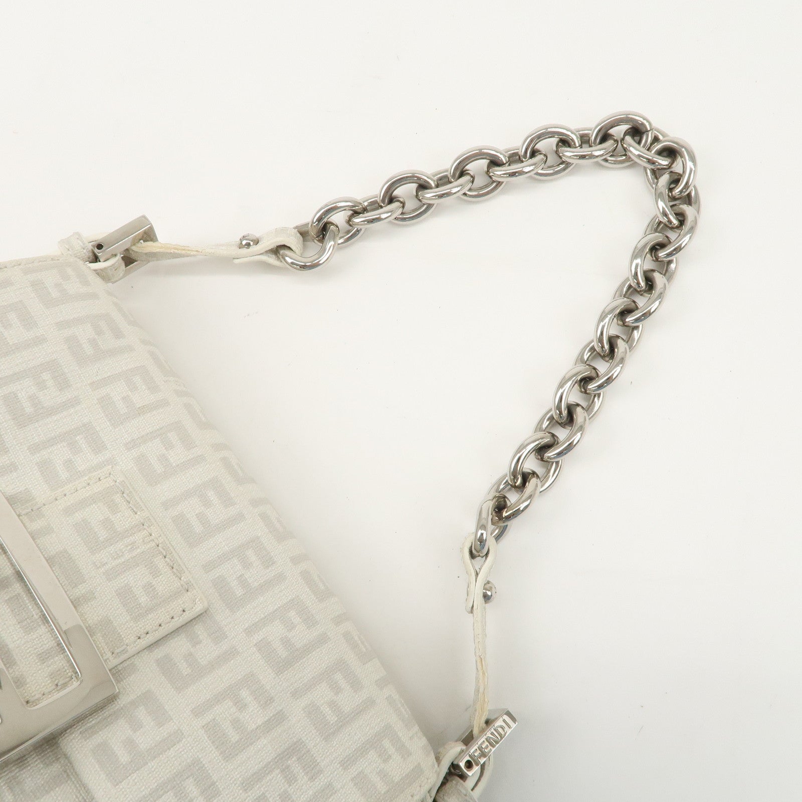 FENDI Mini Mamma Baguette Zucchino Canvas Leather Shoulder Bag Used