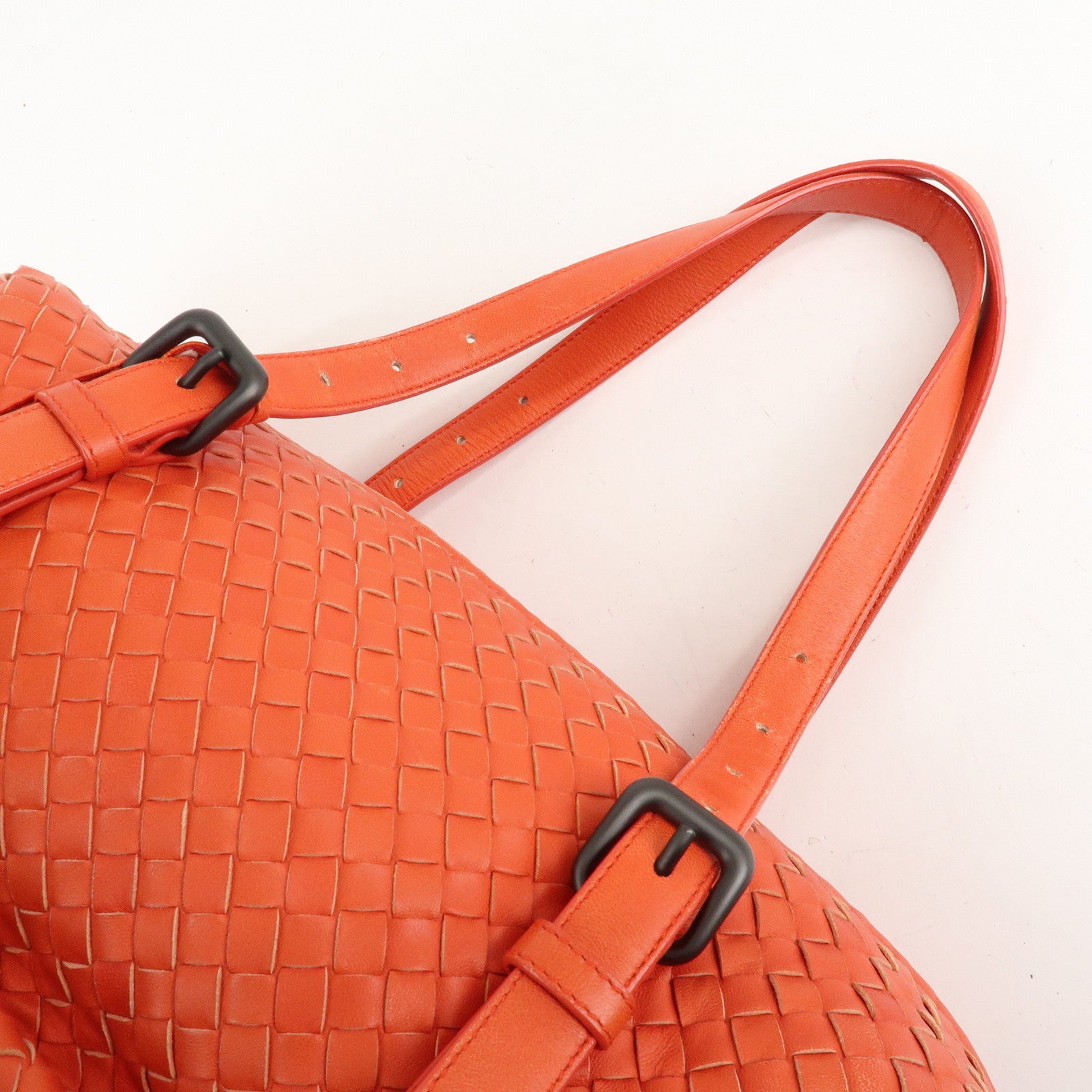 BOTTEGA VENETA Intrecciato Leather Boston Montaigne Bag Orange Used