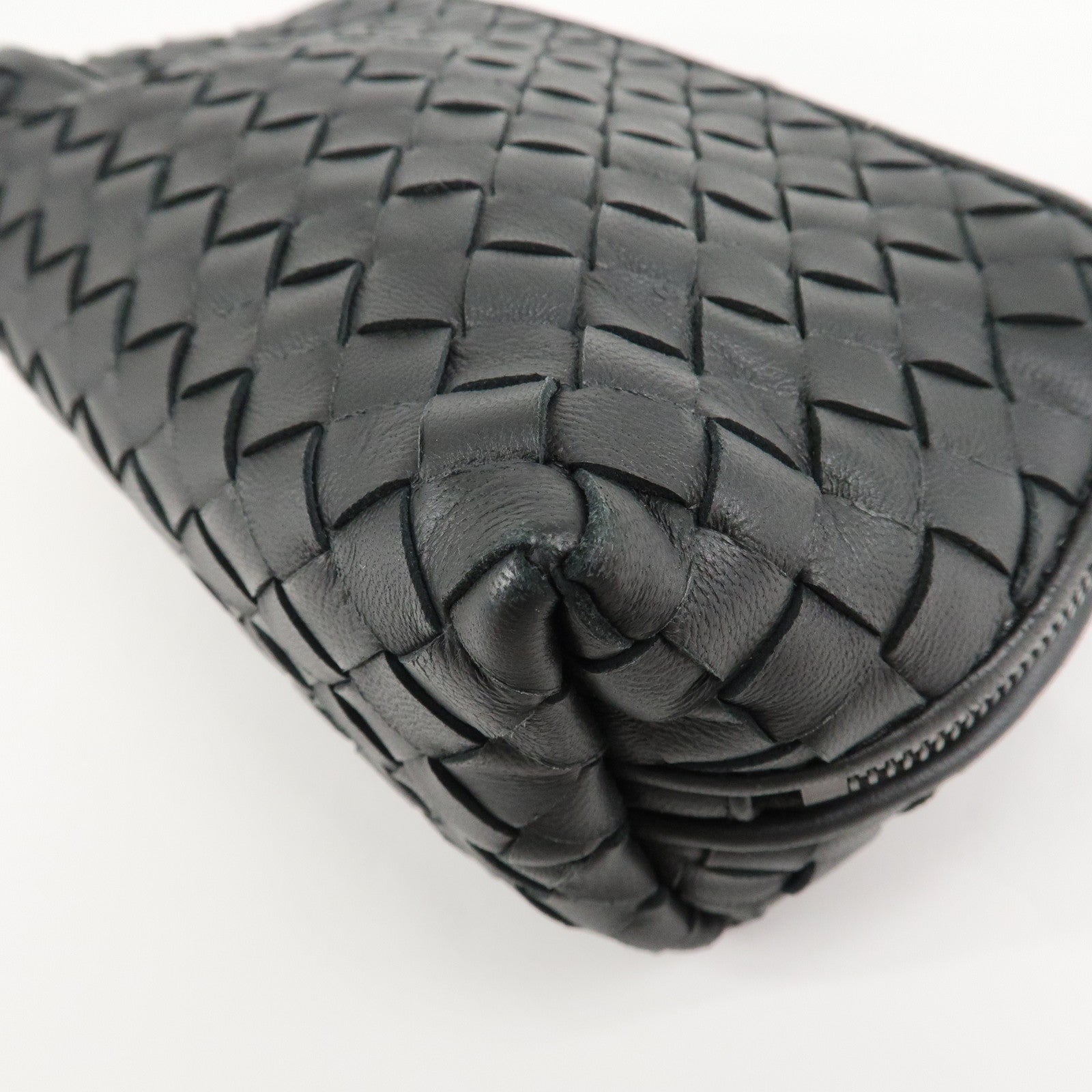 BOTTEGA VENETA Intrecciato Leather Pouch Cosmetic Pouch Black Used