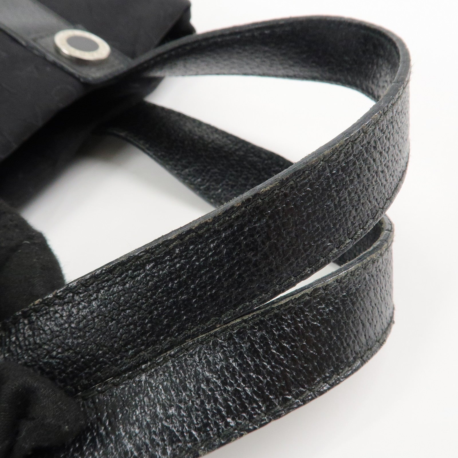 BVLGARI Logo Mania Canvas Leather Hand Bag Tote Bag Black Used