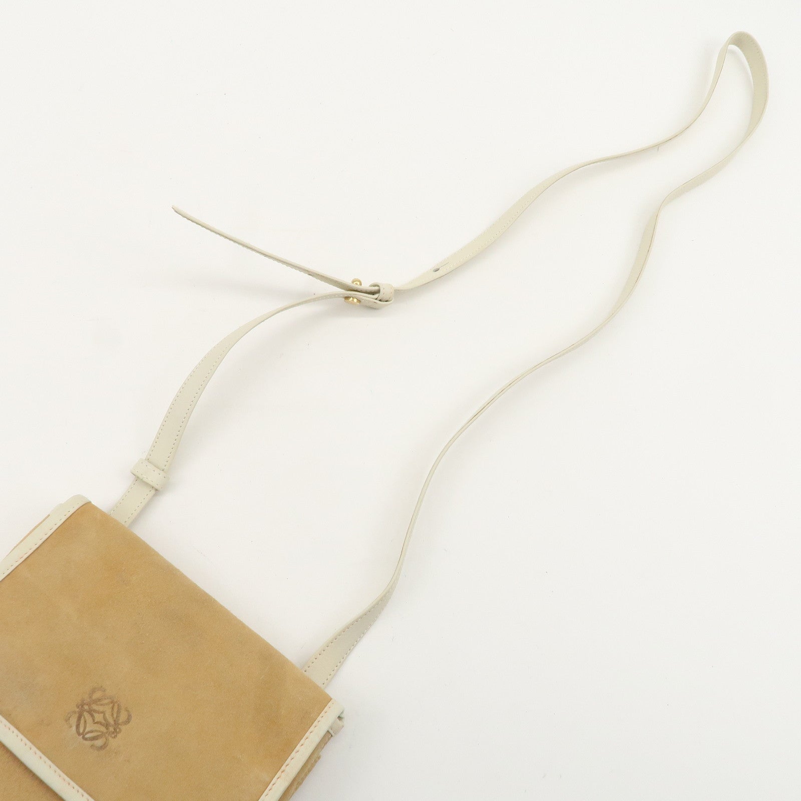 LOEWE Anagram Suede Leather Shoulder Bag Beige Ivory Used