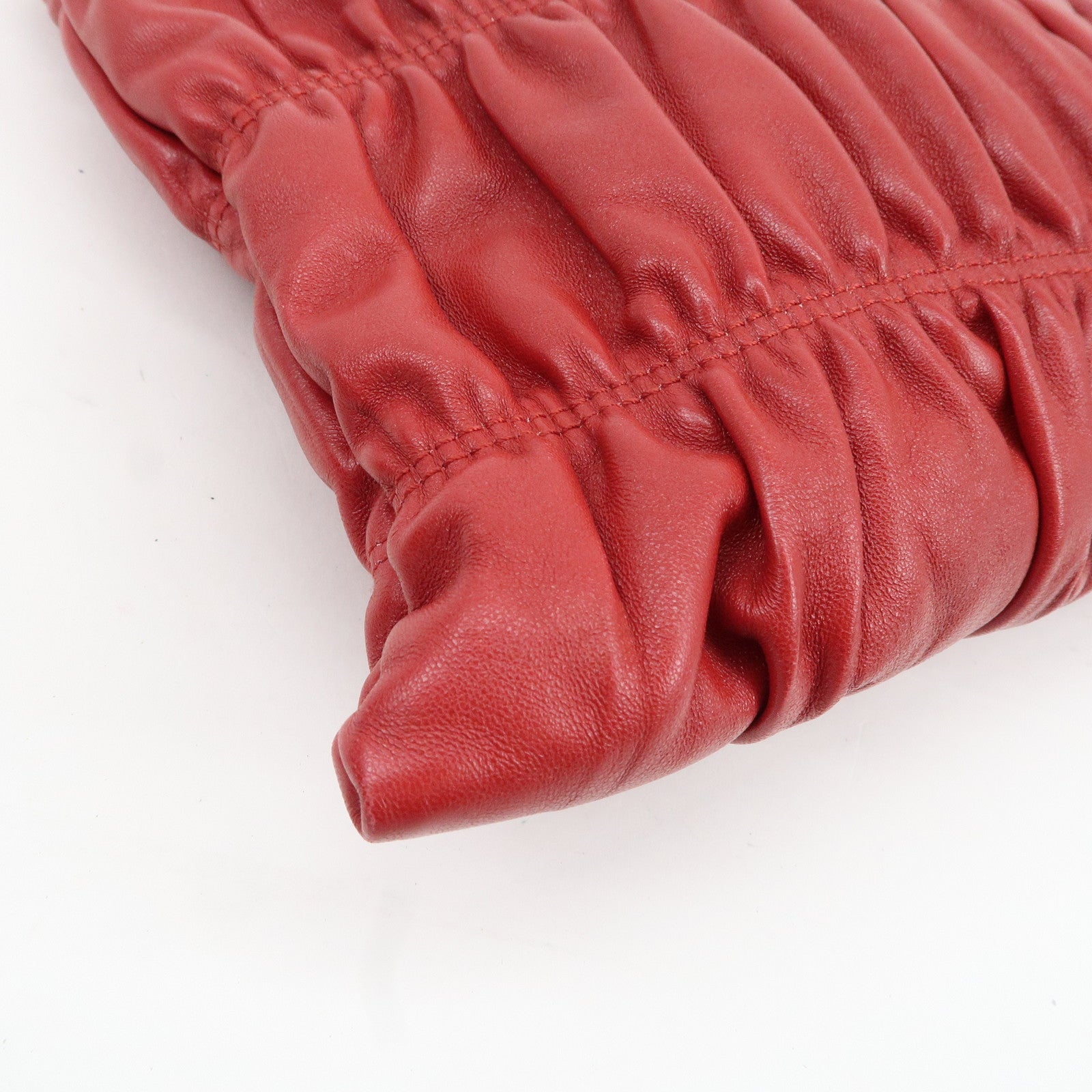 PRADA Leather Clutch Bag Red Used