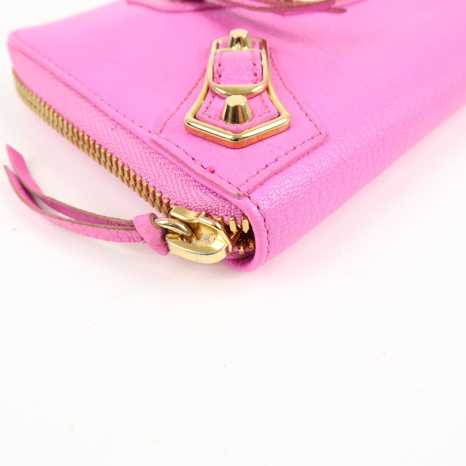 BALENCIAGA Leather Classic Continental Zip Wallet Pink 390187 Used