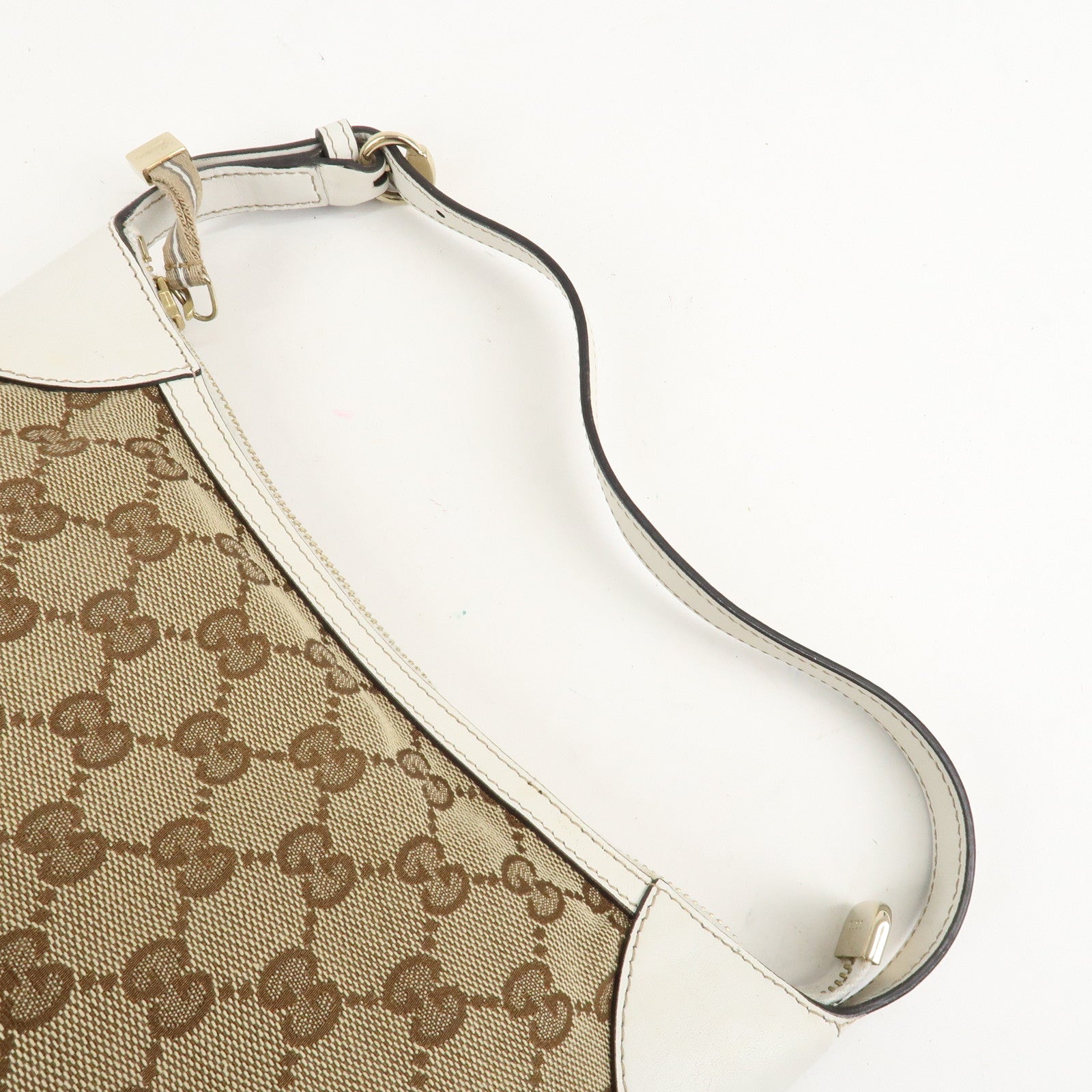 GUCCI GG Canvas Leather Shoulder Bag Hand Bag Beige White 224093 Used