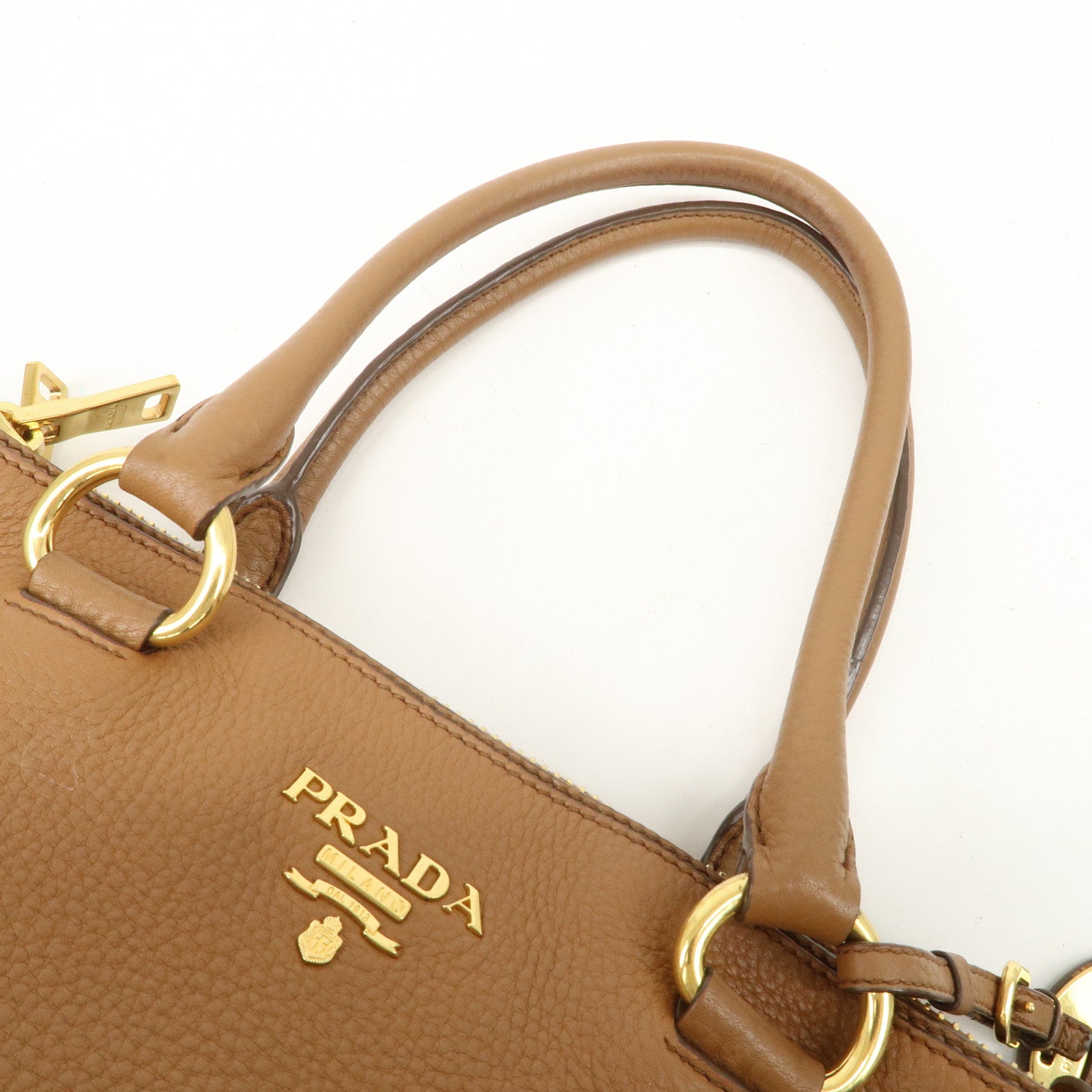 PRADA Logo Leather 2WAY Tote Bag Hand Bag Brown Gold Hardware Used