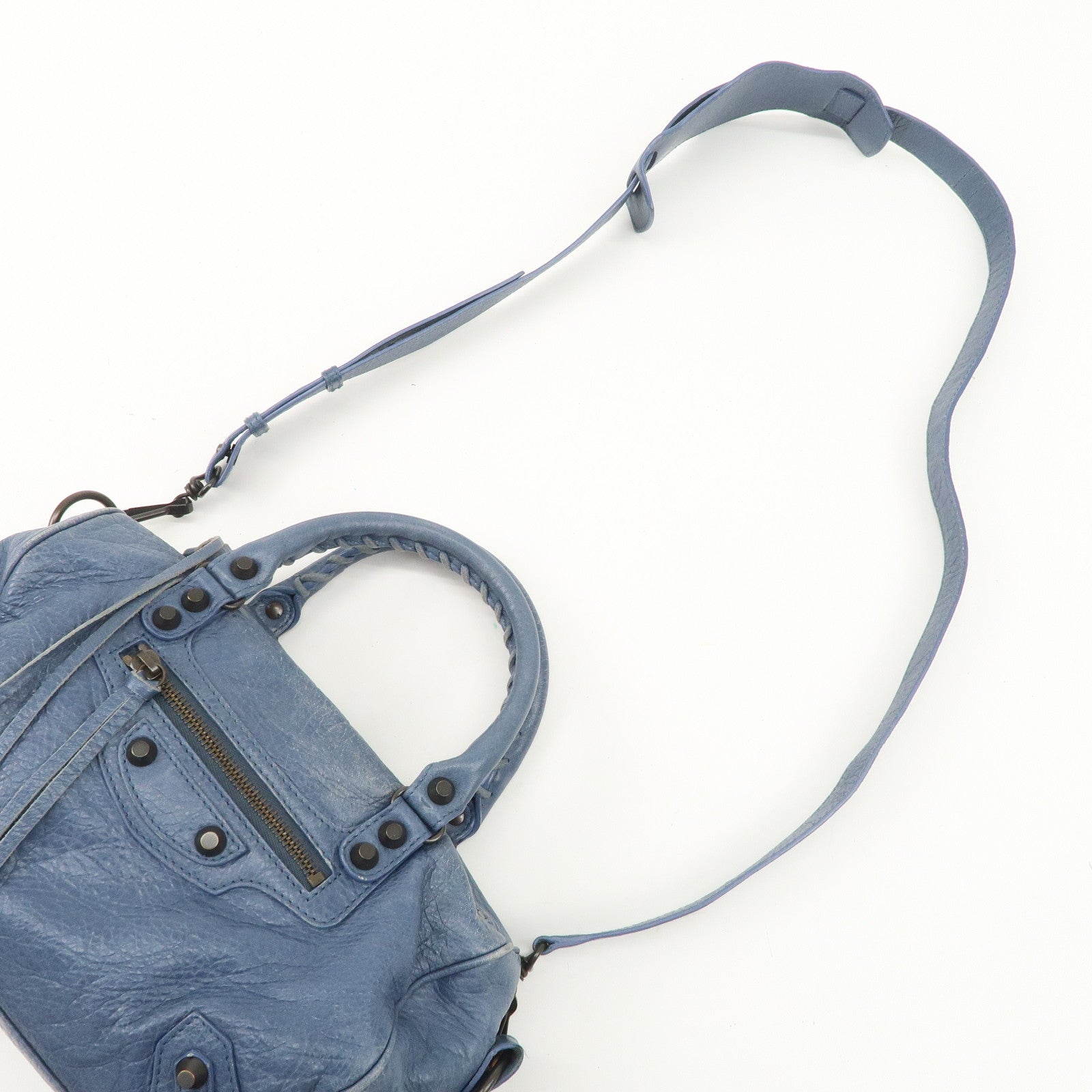 BALENCIAGA Classic Mini Twiggy Leather 2Way Bag Blue 327103 Used