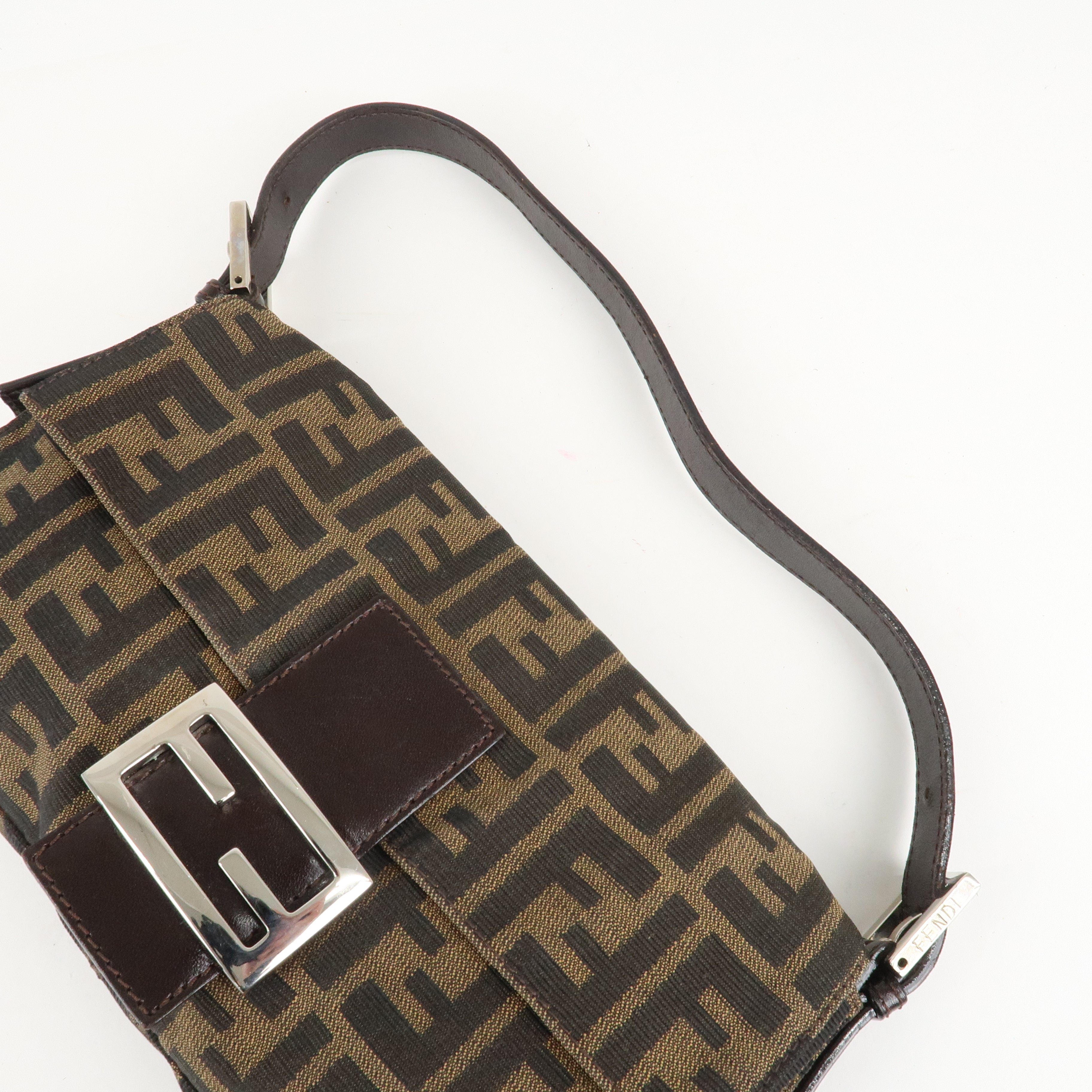 FENDI Zucca Mamma Baguette Canvas Shoulder Bag Brown Black 26424 Used