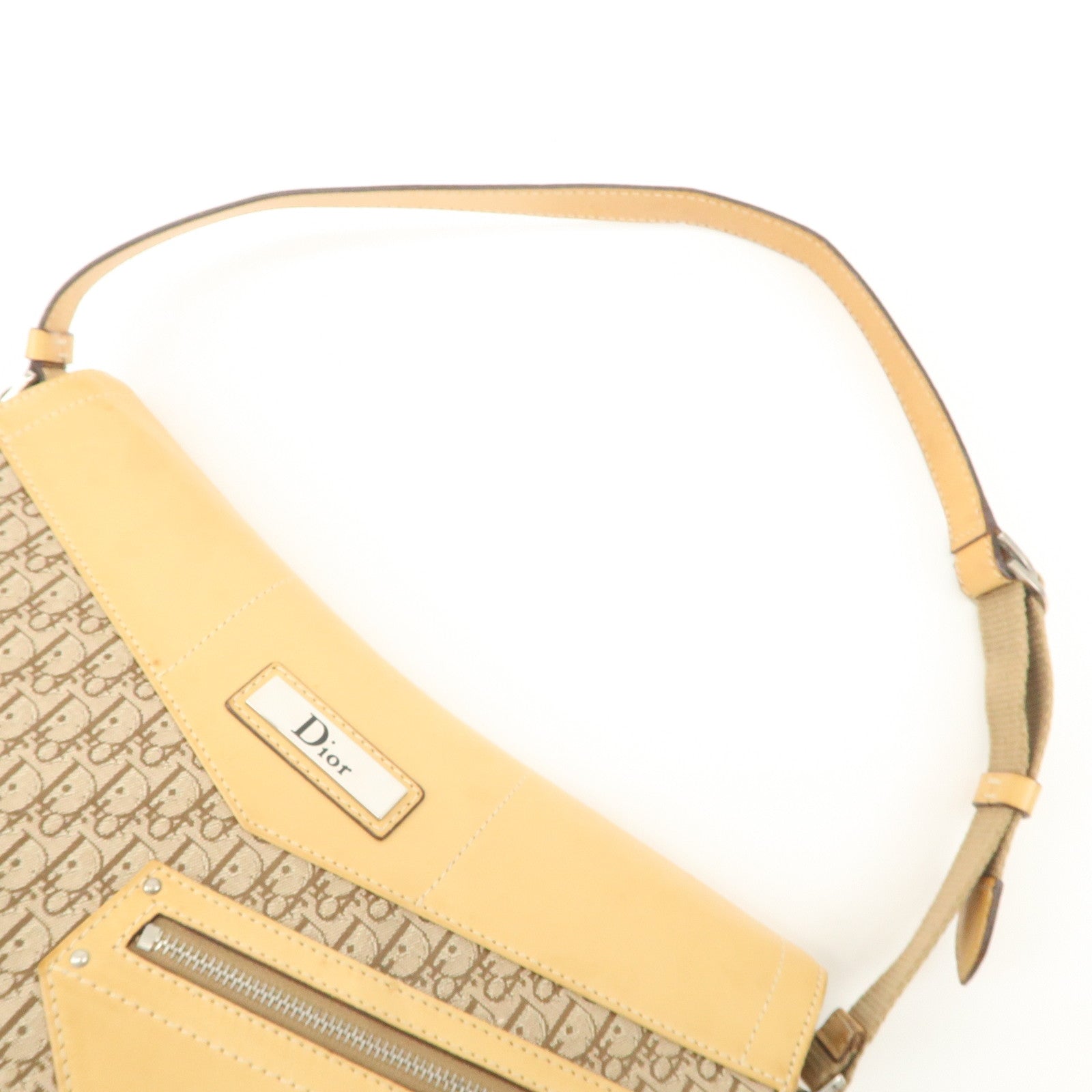 Christian Dior Trotter Canvas Leather Shoulder Bag Beige Used
