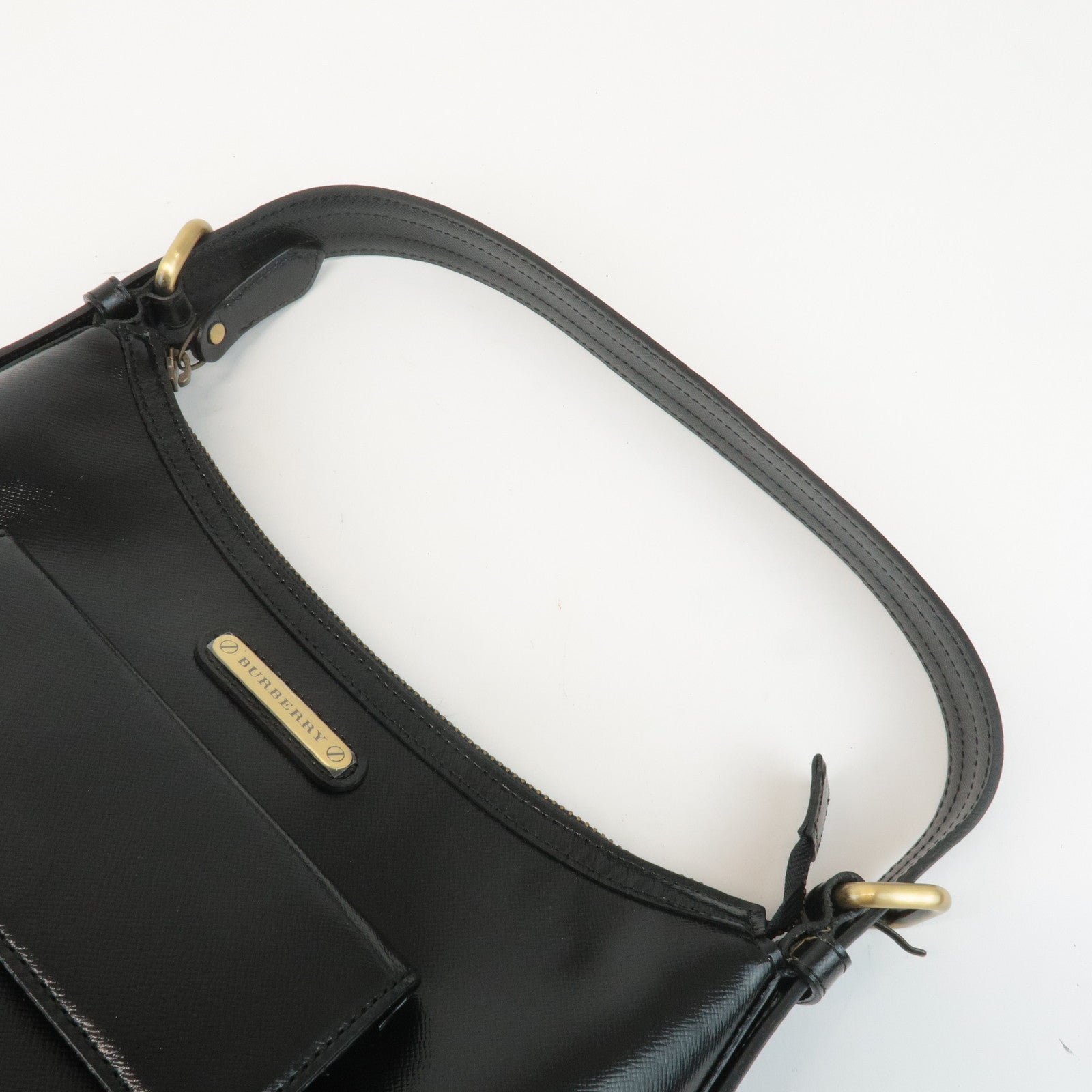 BURBERRY Leather Shoulder Bag Hand Bag Black Gold Hardware Used