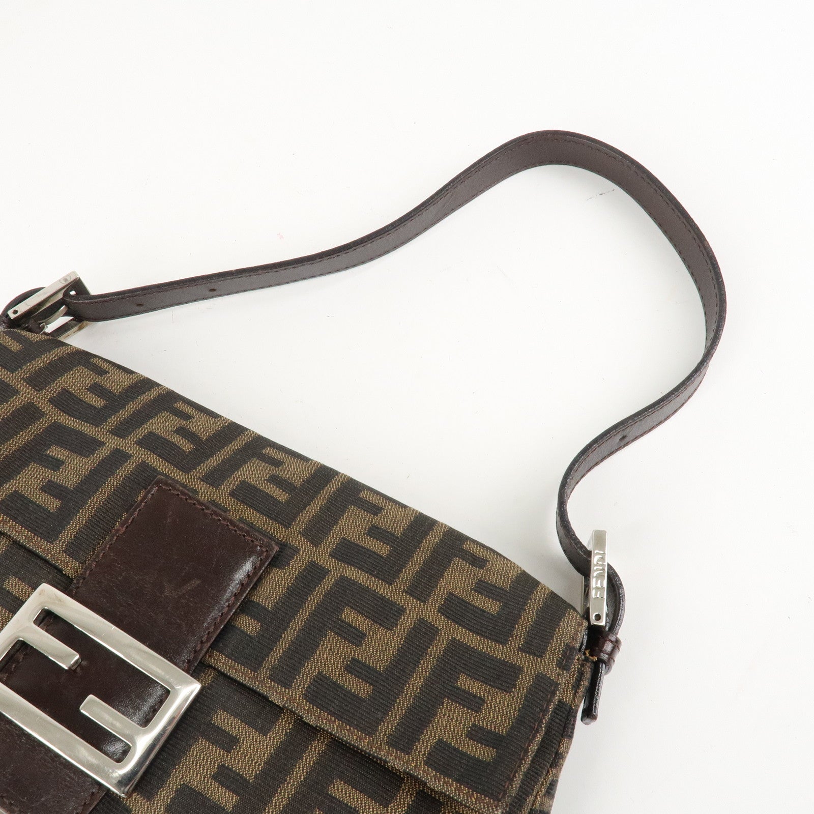 FENDI Mamma Baguette Canvas Shoulder Bag Brown Black 26424 Used