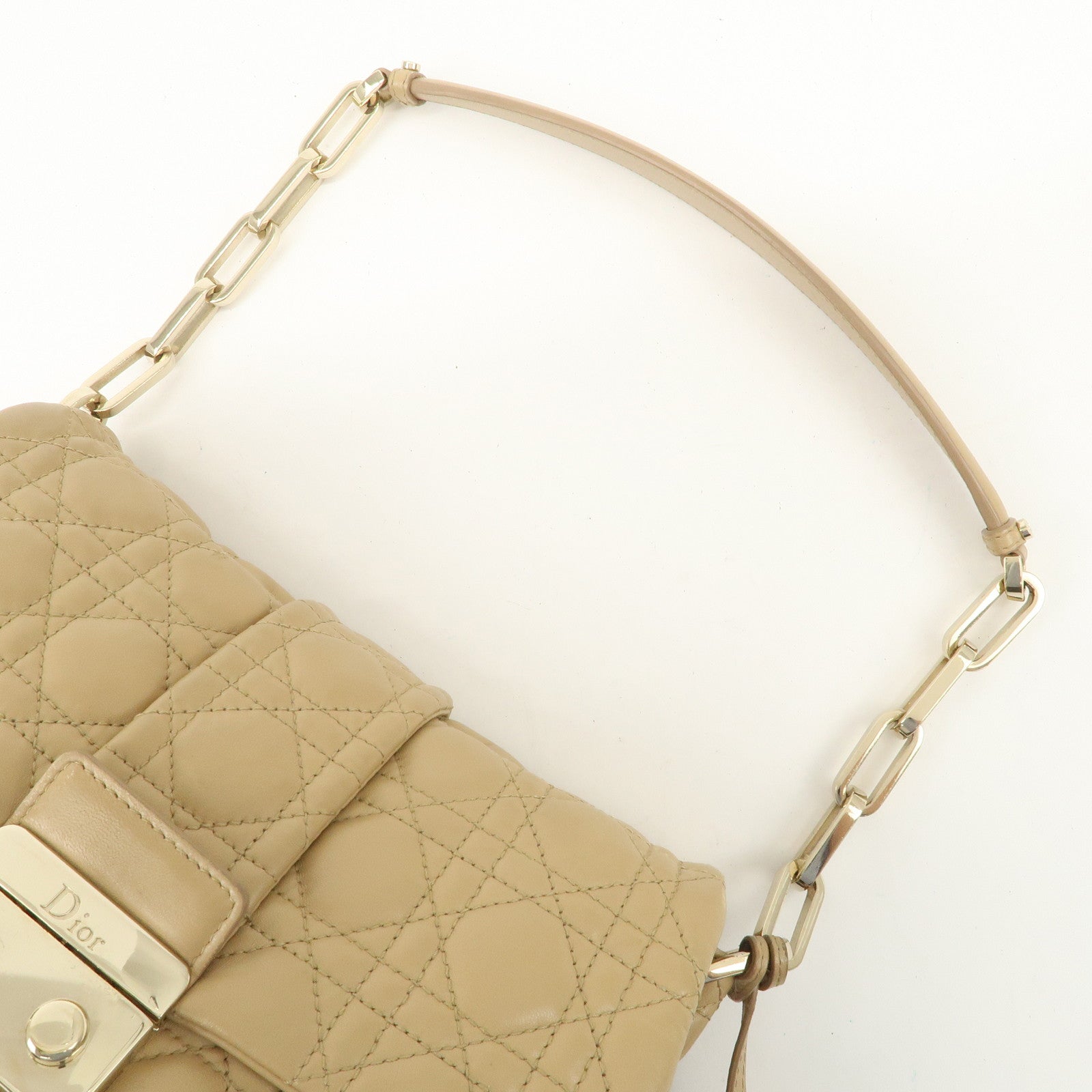 Christian Dior New Lock Cannage Leather Chain Shoulder Bag Beige Used