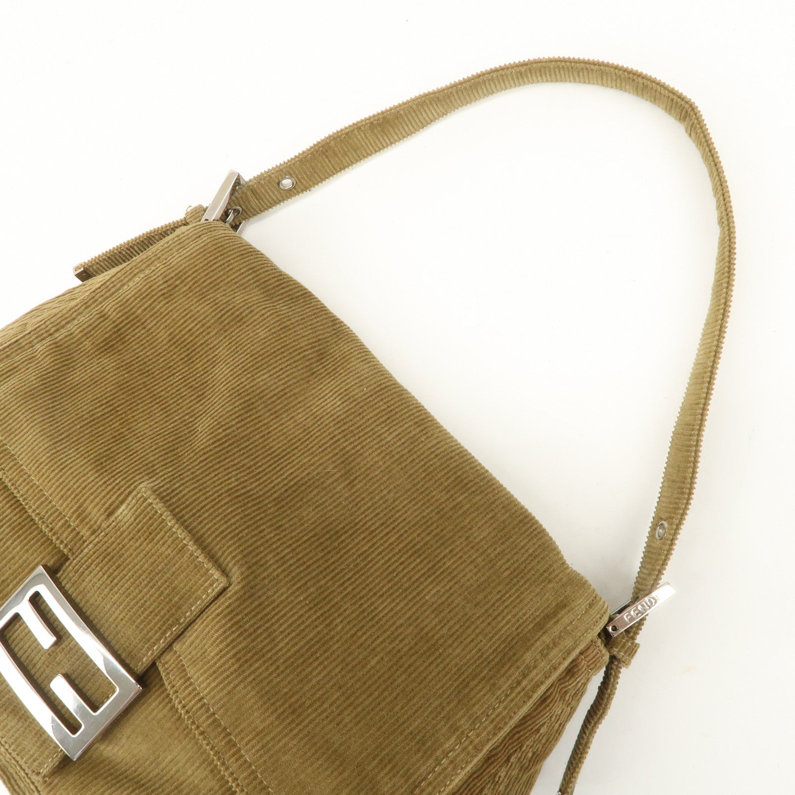 FENDI Mamma Baguette Corduroy Shoulder Bag Khaki 26325 Used