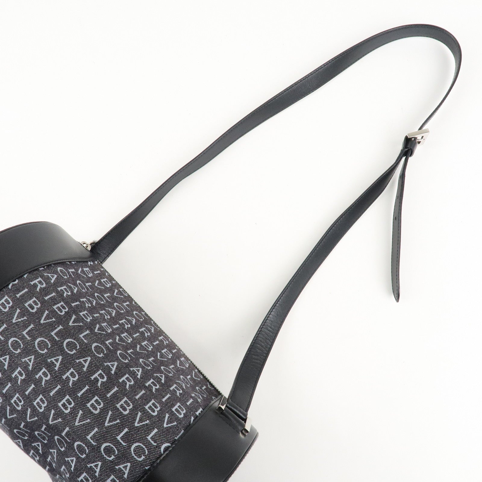 BVLGARI Logo Mania Canvas Leather B-Zero 1 Shoulder Bag Black Used