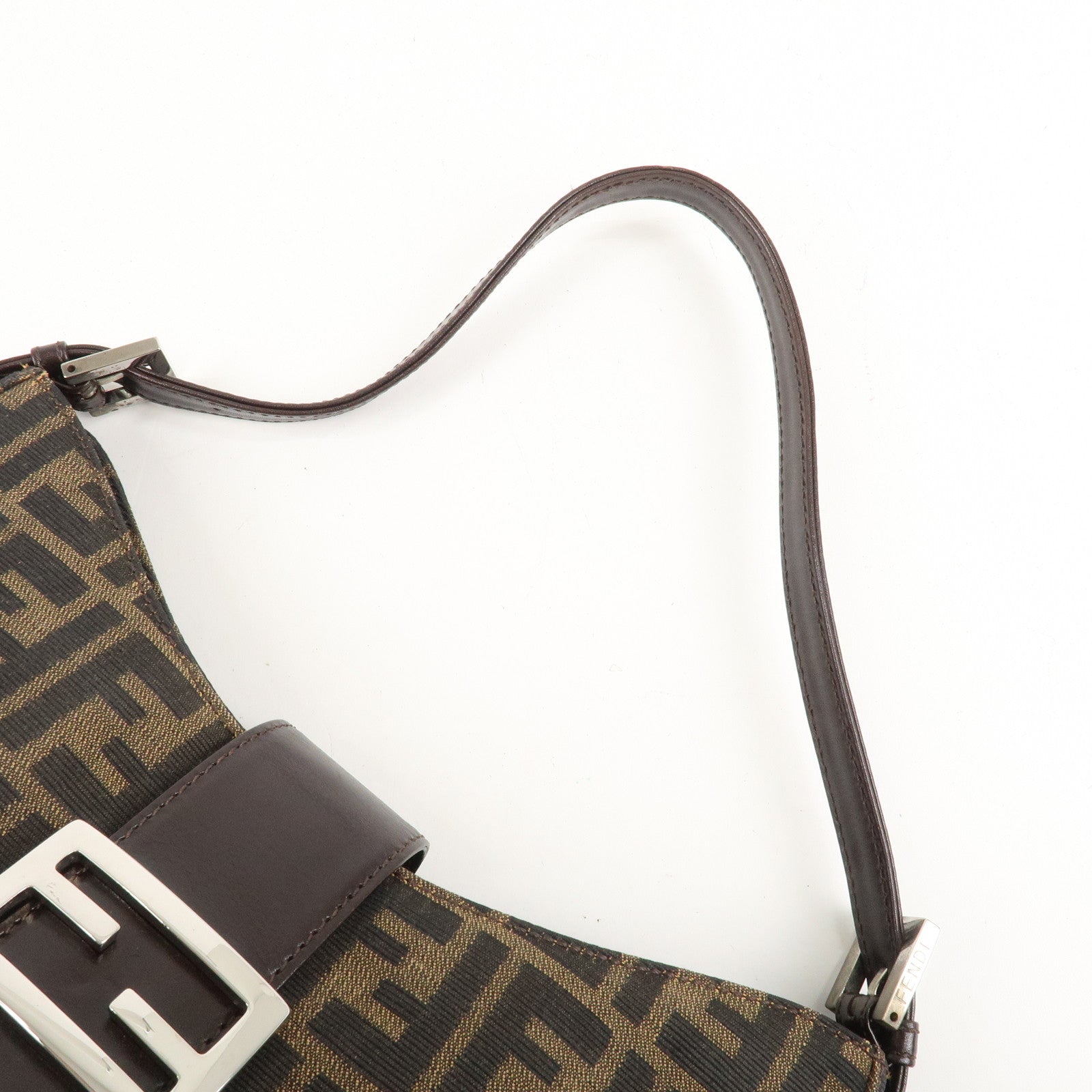 FENDI Zucca Canvas Leather Shoulder Bag Brown Black 9161150001 Used