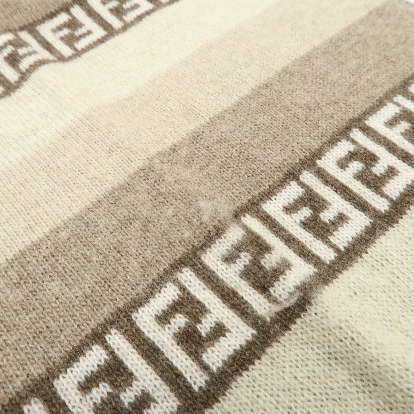 FENDI Logo Zucca Wool Viscose Nylon Cashimere Scarf Beige Brown Used