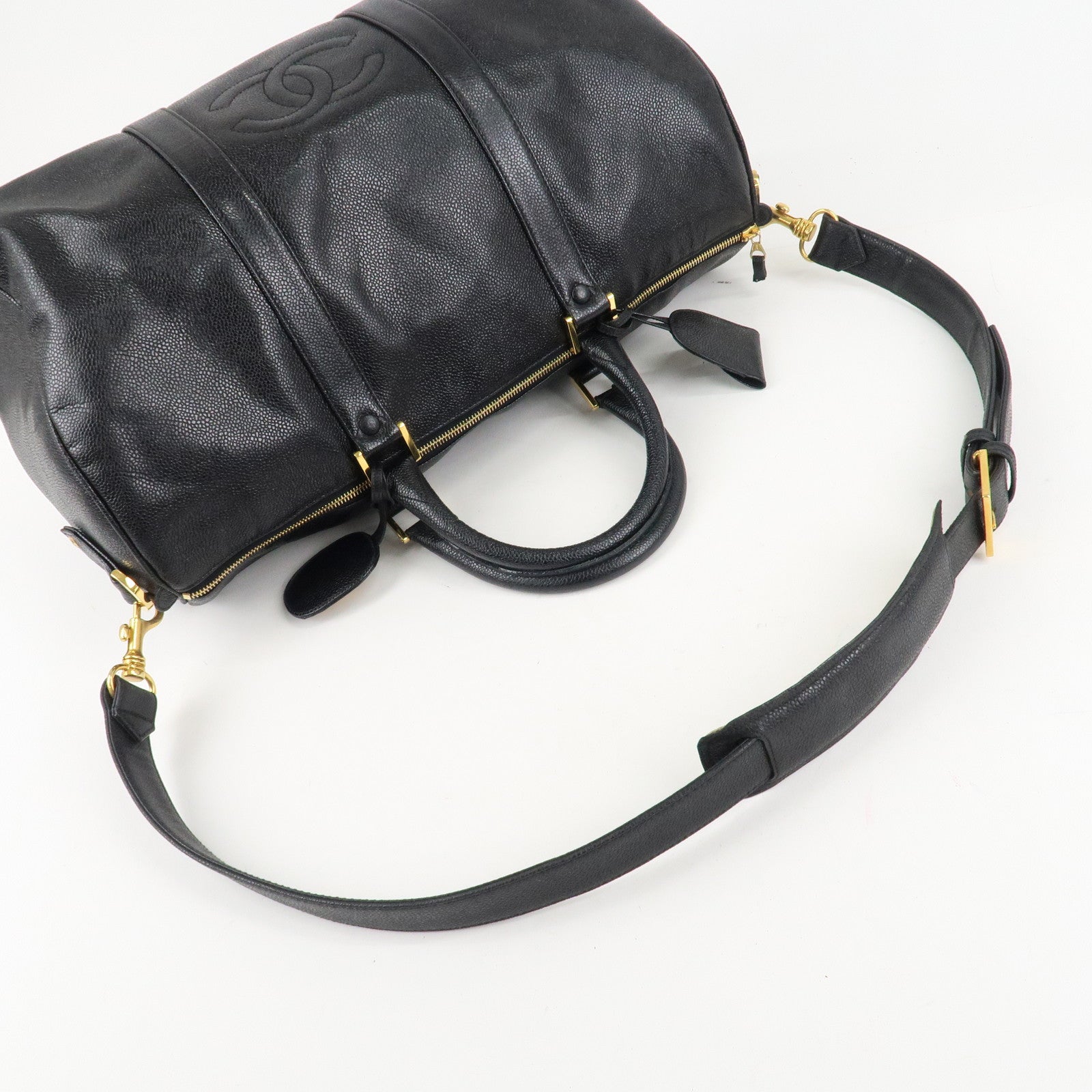 CHANEL Caviar Skin Large COCO 2Way Boston Bag Black Used