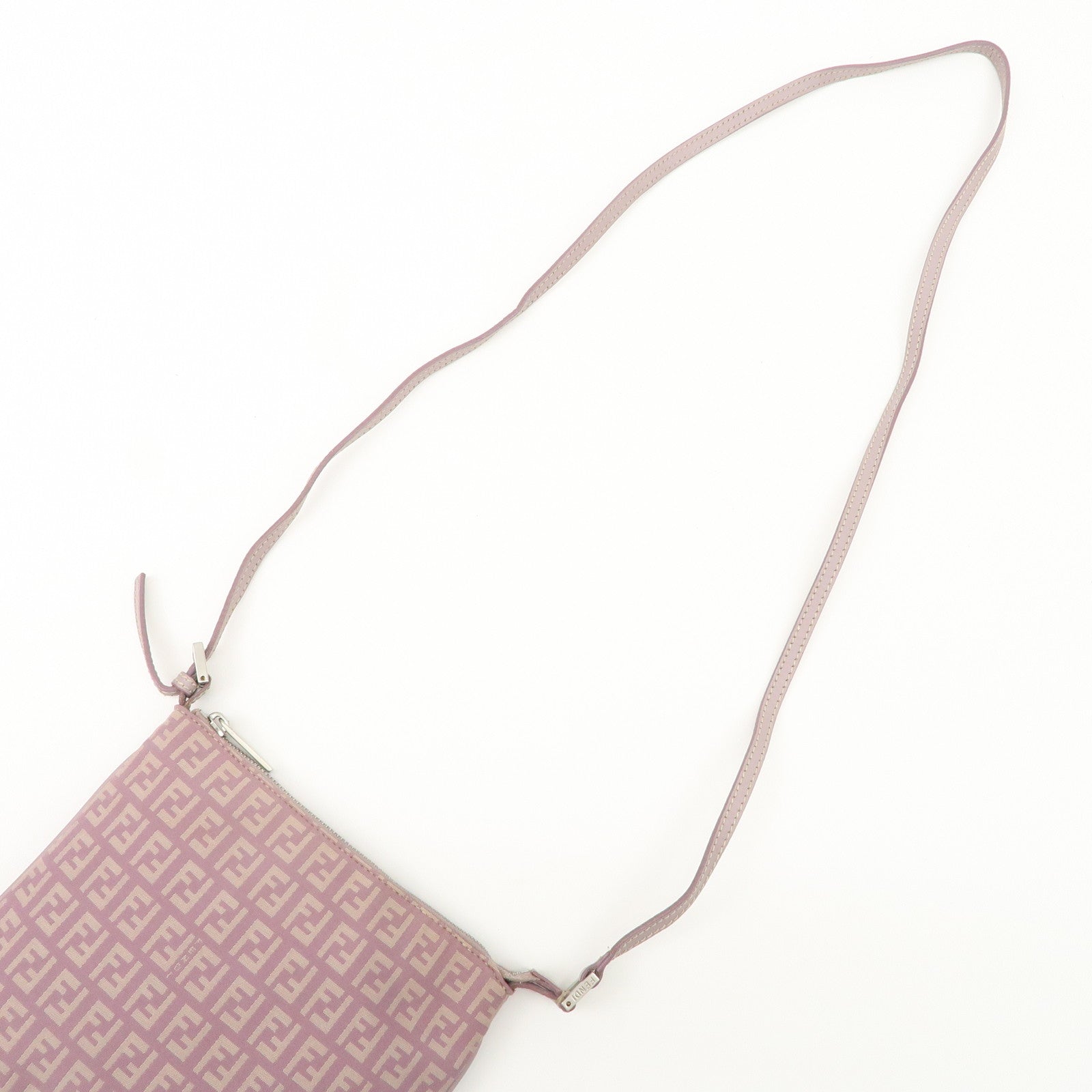 FENDI Zucchino Canvas Leather Shoulder Bag Purple Beige 8BT047 Used