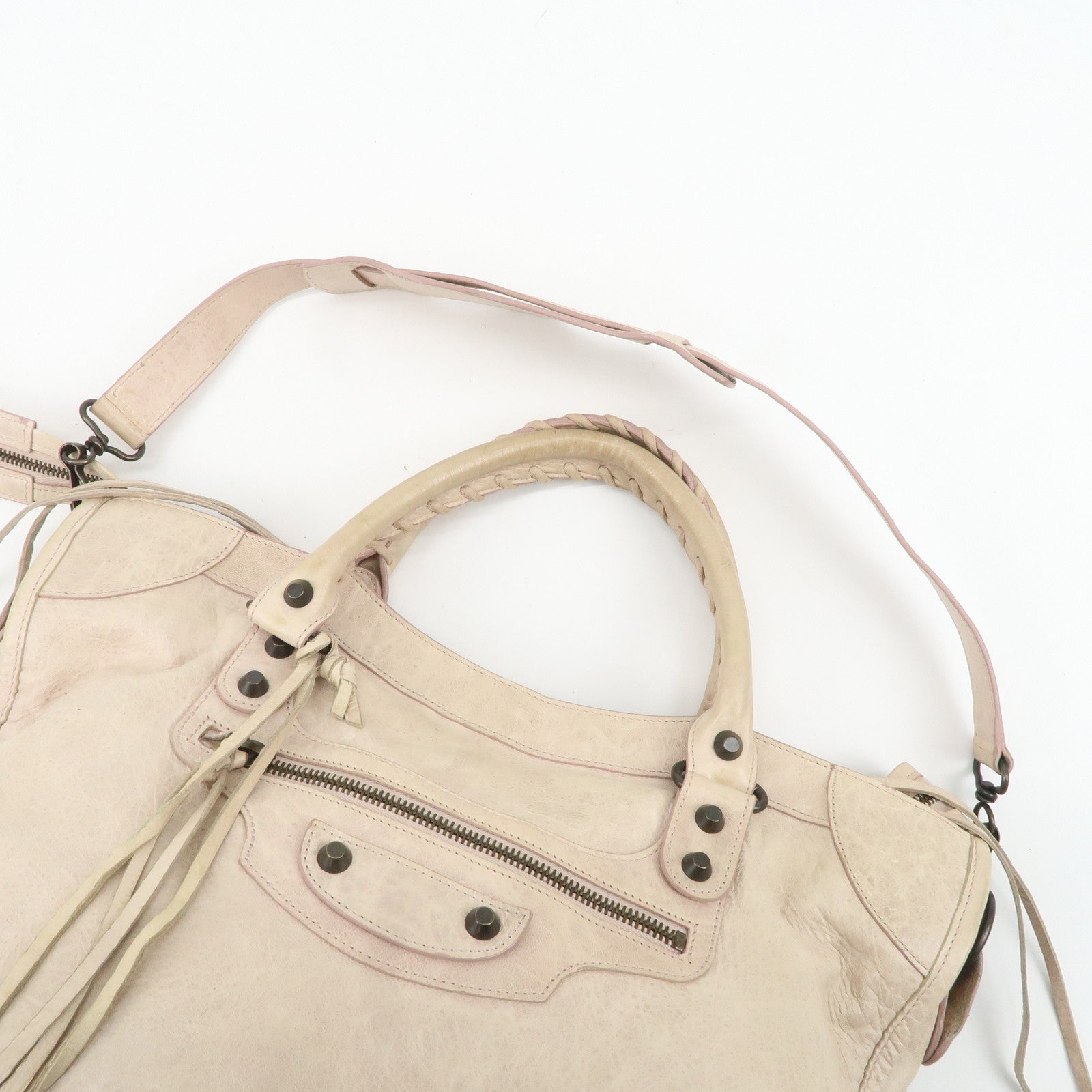 BALENCIAGA The City Leather 2Way Shoulder Bag Beige 115748 Used