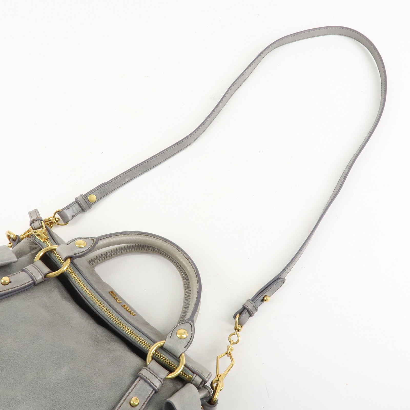 MIU MIU Leather 2Way Bag Hand Bag Shoulder Bag Light Blue Gold HDW Used