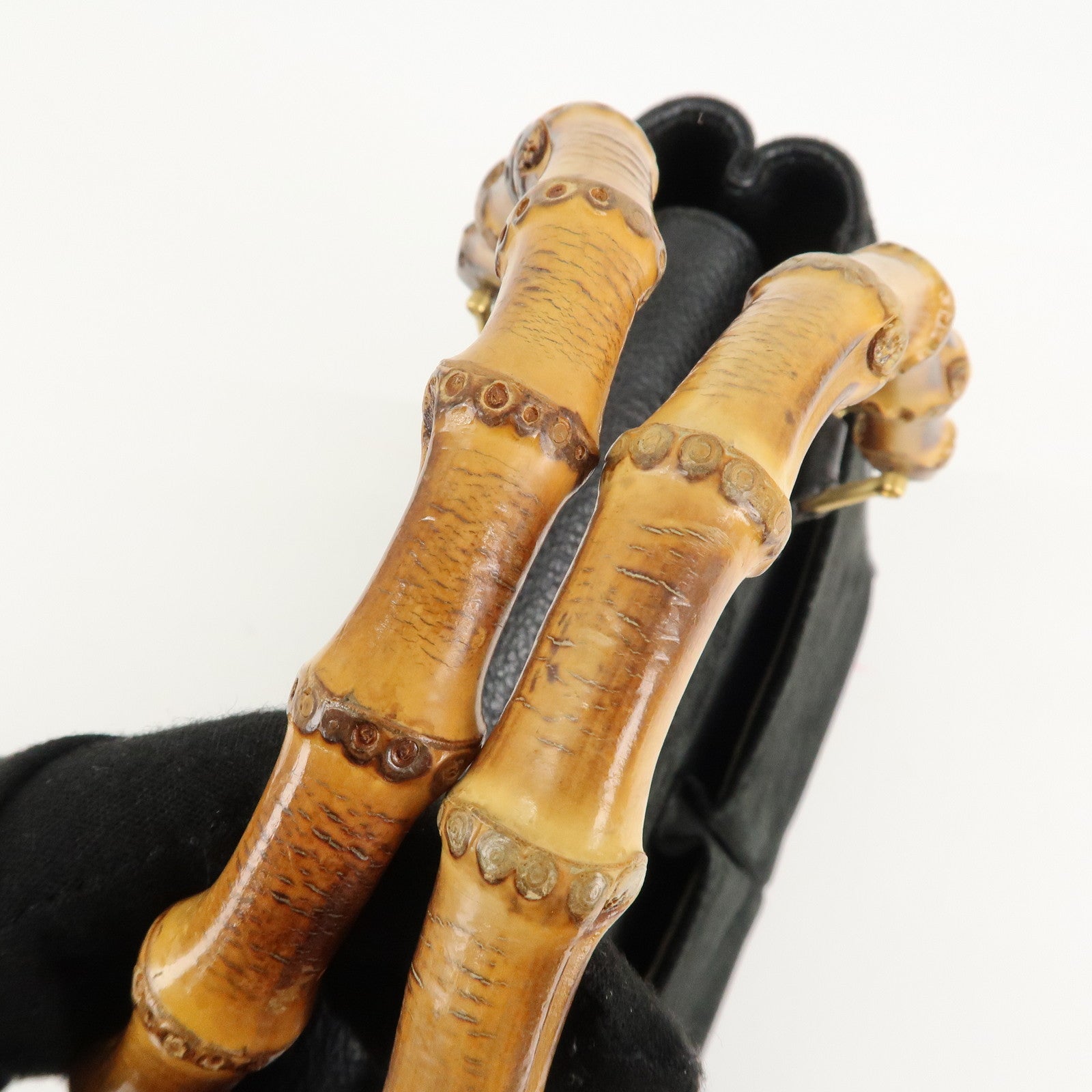 GUCCI Bamboo Suede Leather Hand Bag Black 000.122.0316 Used