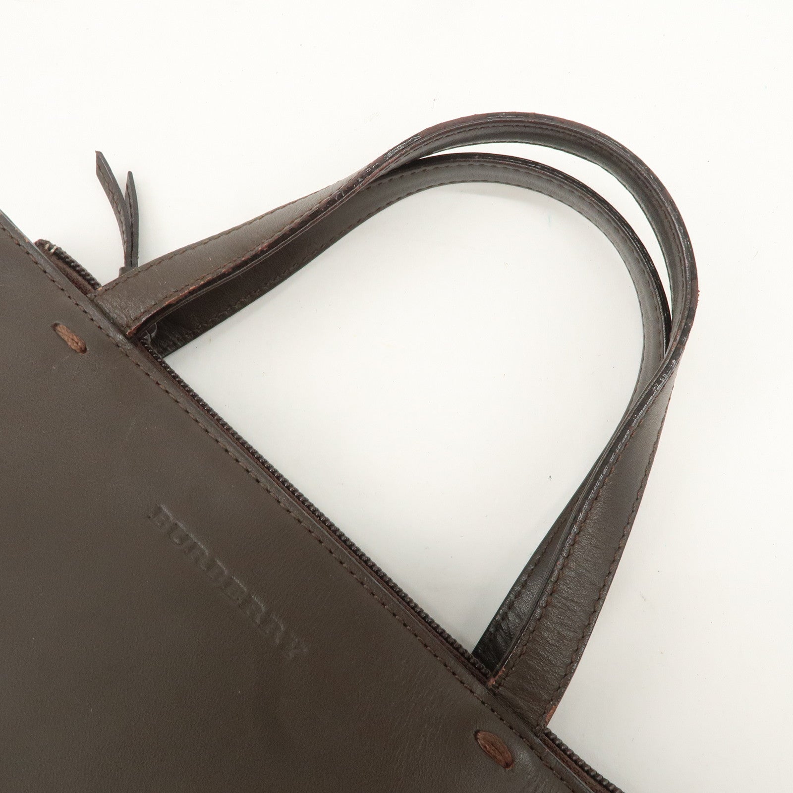 BURBERRY Suede Leather Hand Bag Tote Bag Brown Used