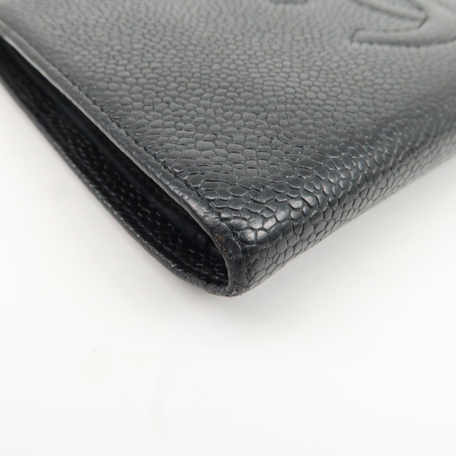 CHANEL COCO Mark Caviar Skin Bi-fold Wallet Black Used