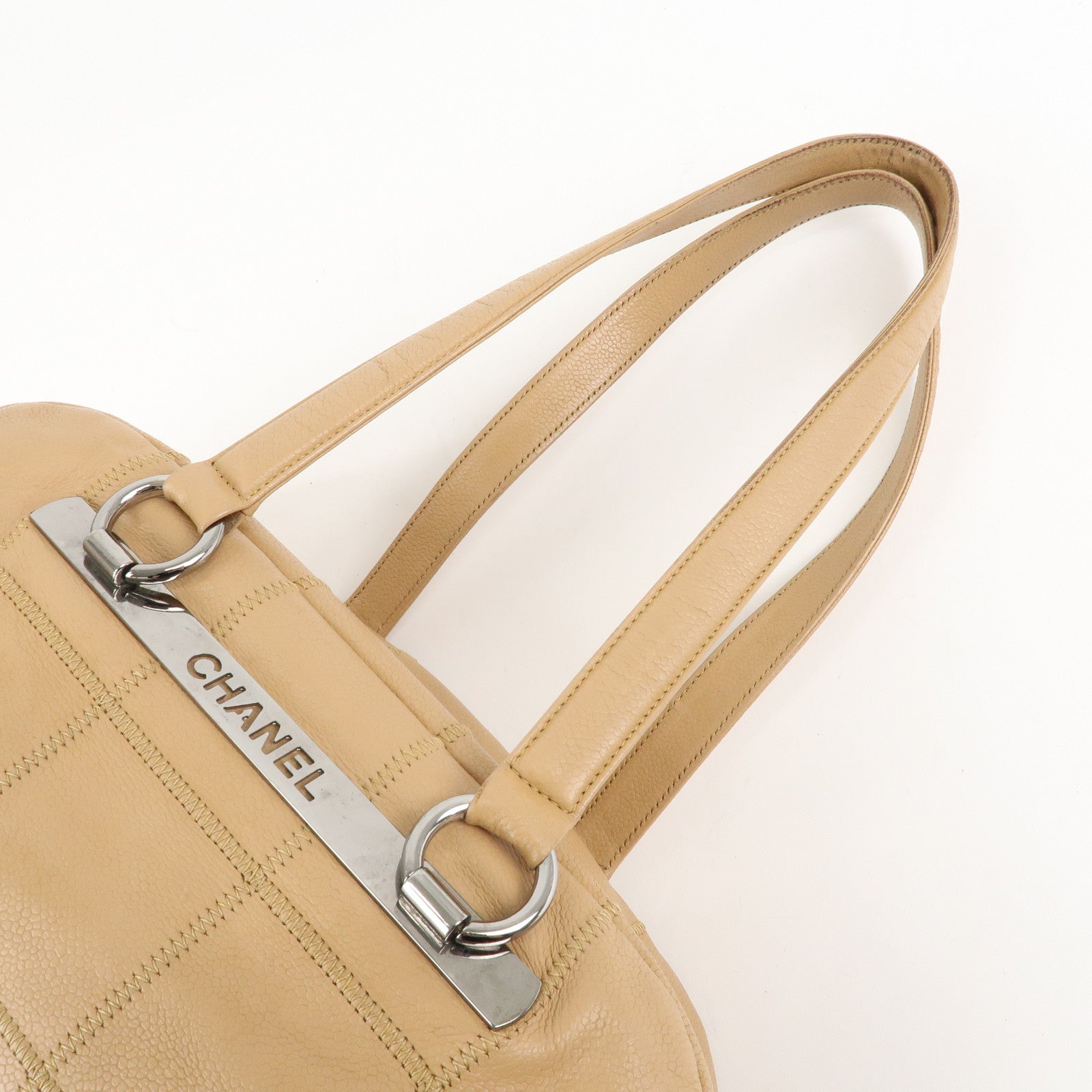CHANEL Chocolate Bar Caviar Skin Mini Boston Bag Beige A26135 Used