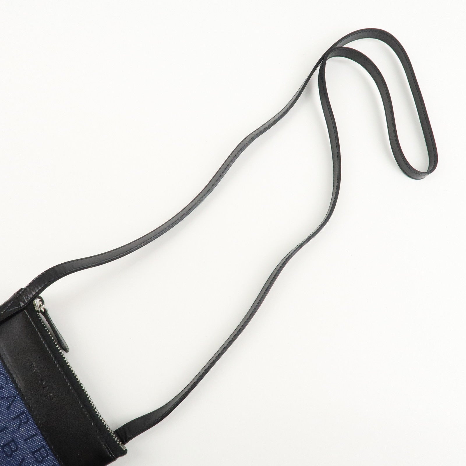 BVLGARI Logo Mania Canvas Leather Shoulder Bag Blue Used