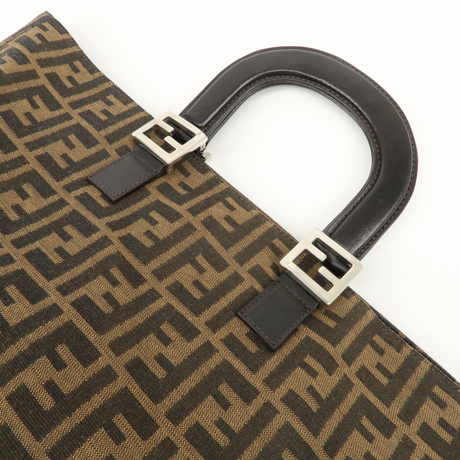 FENDI Zucca Canvas Leather Tote Bag Brown Black 26329 Used