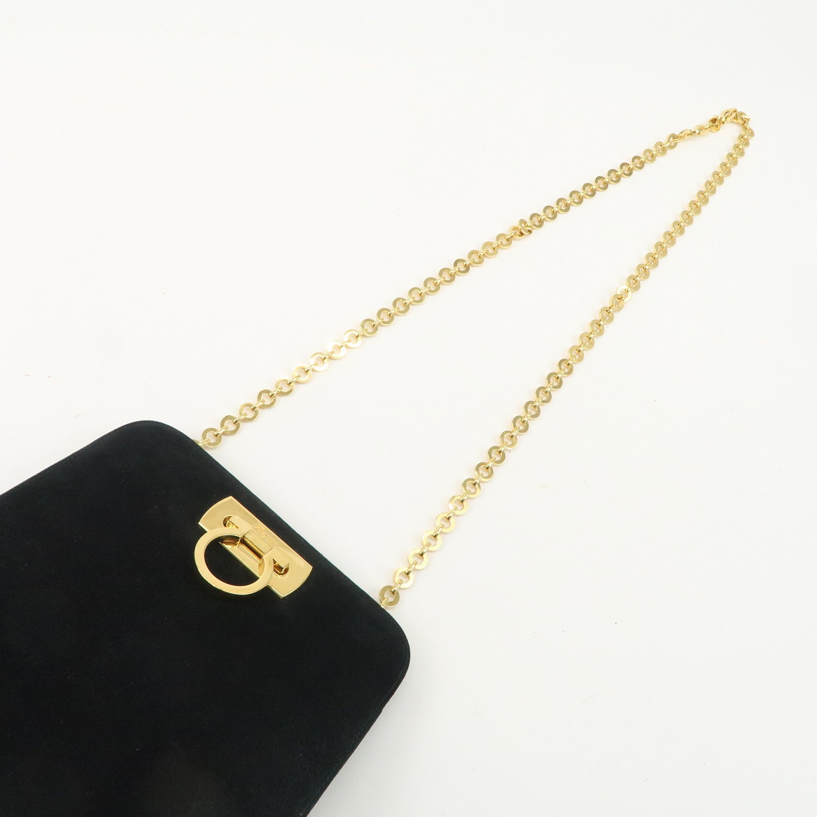 Salvatore Ferragamo Gancini Suede Chain Shoulder Black Bag Used