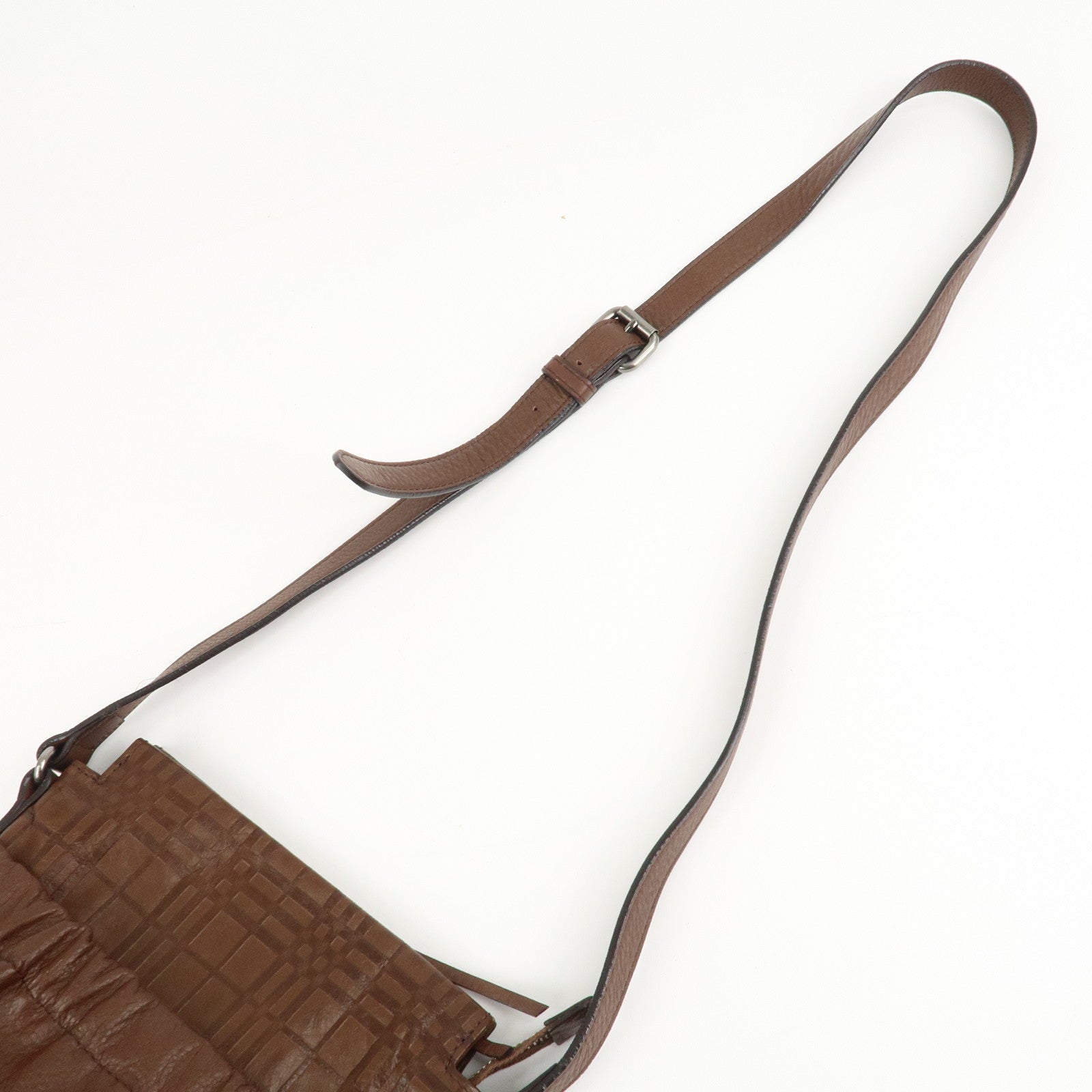 BURBERRY Leather Shoulder Bag Brown Silver Hardware Used