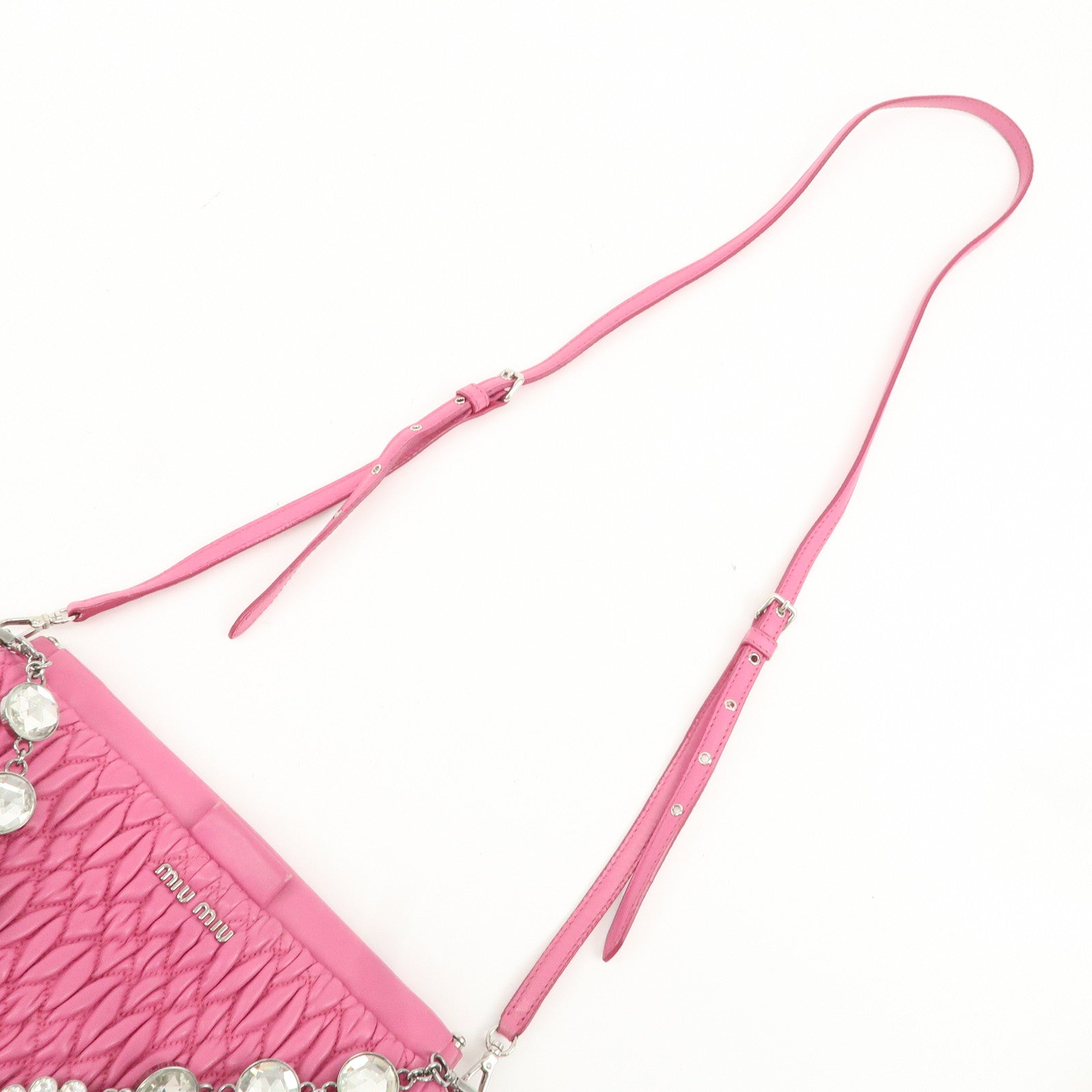 MIU MIU Matelasse Leather Bijou Shoulder Bag Hand Bag Pink Used