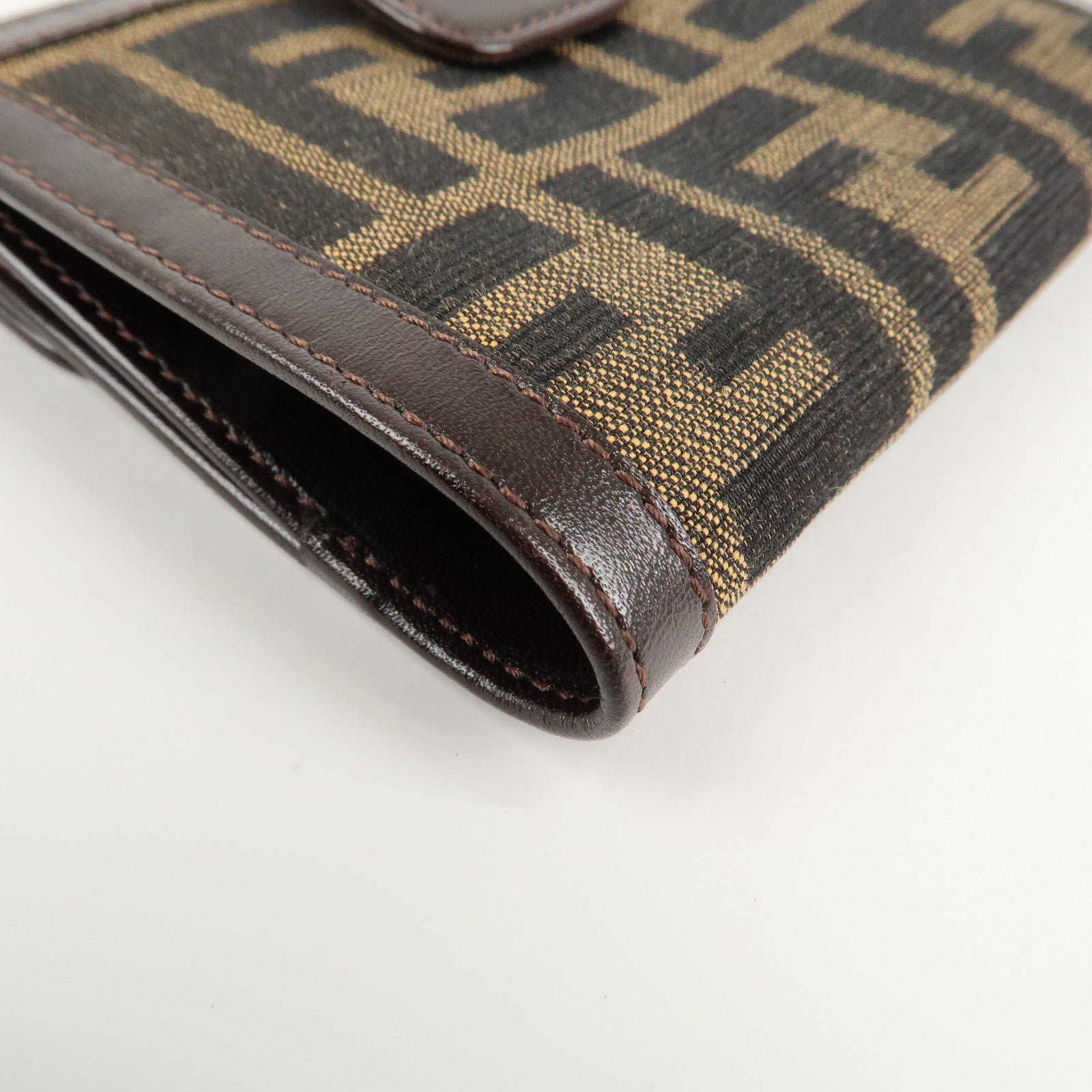 FENDI Zucca Canvas Leather W Hook Bifold Wallet 12671 Used