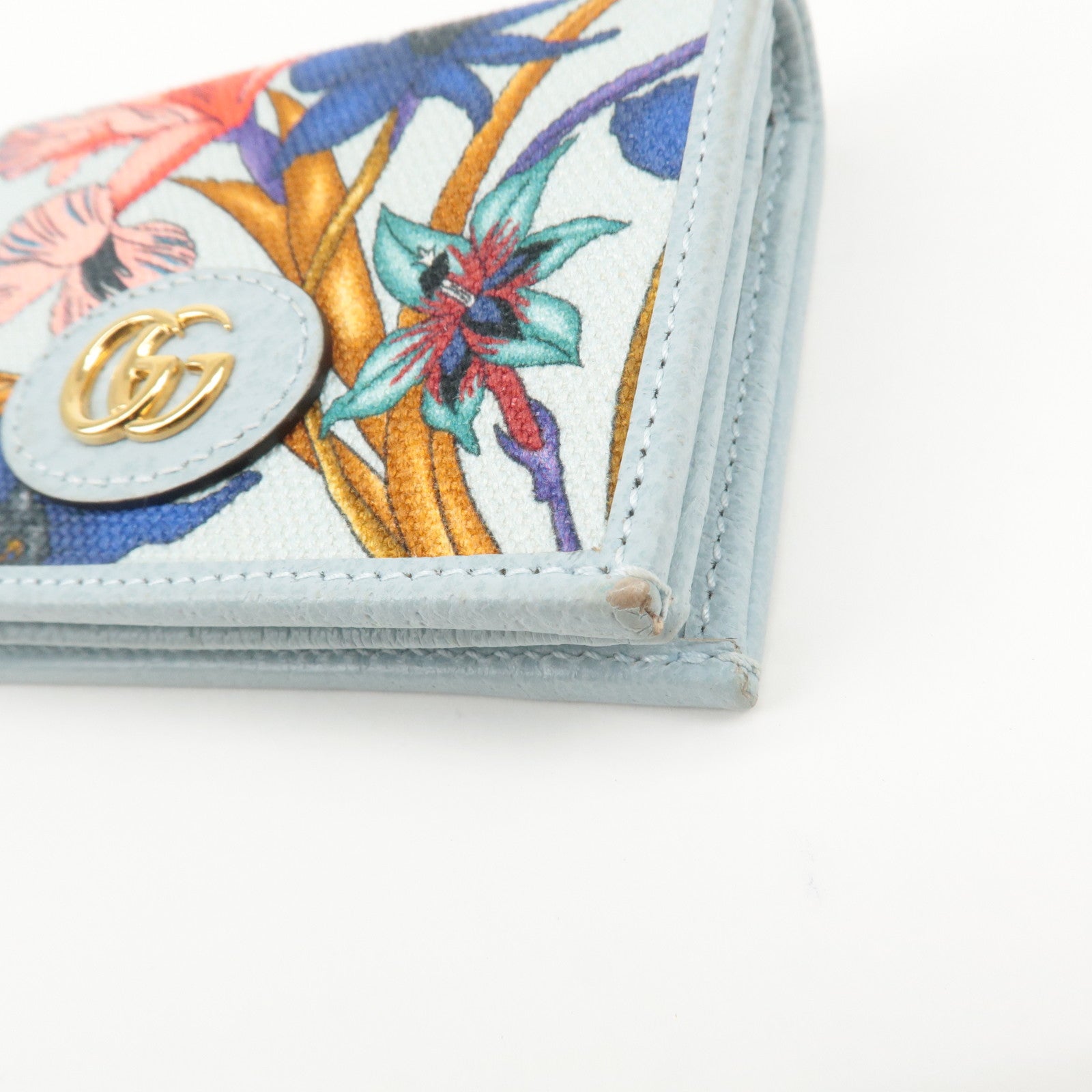 GUCCI GG Marmont Flora Canvas Leather Bi-fold Compact Wallet Used