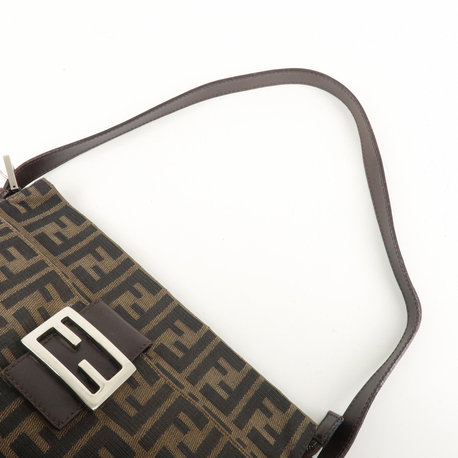 FENDI Zucca Canvas Leather Shoulder Bag Brown Black 26566 Used