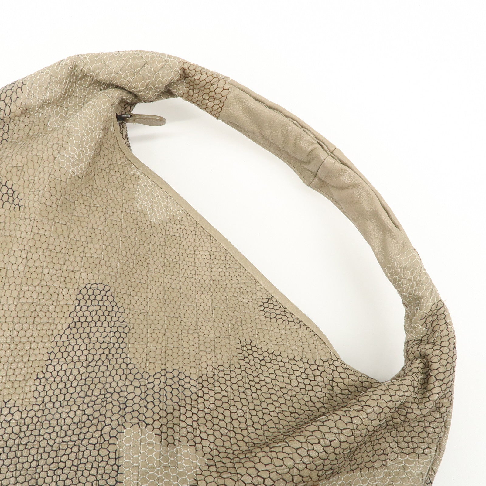 BOTTEGA VENETA Hobo Leather Shoulder Bag Beige Gray Black Used