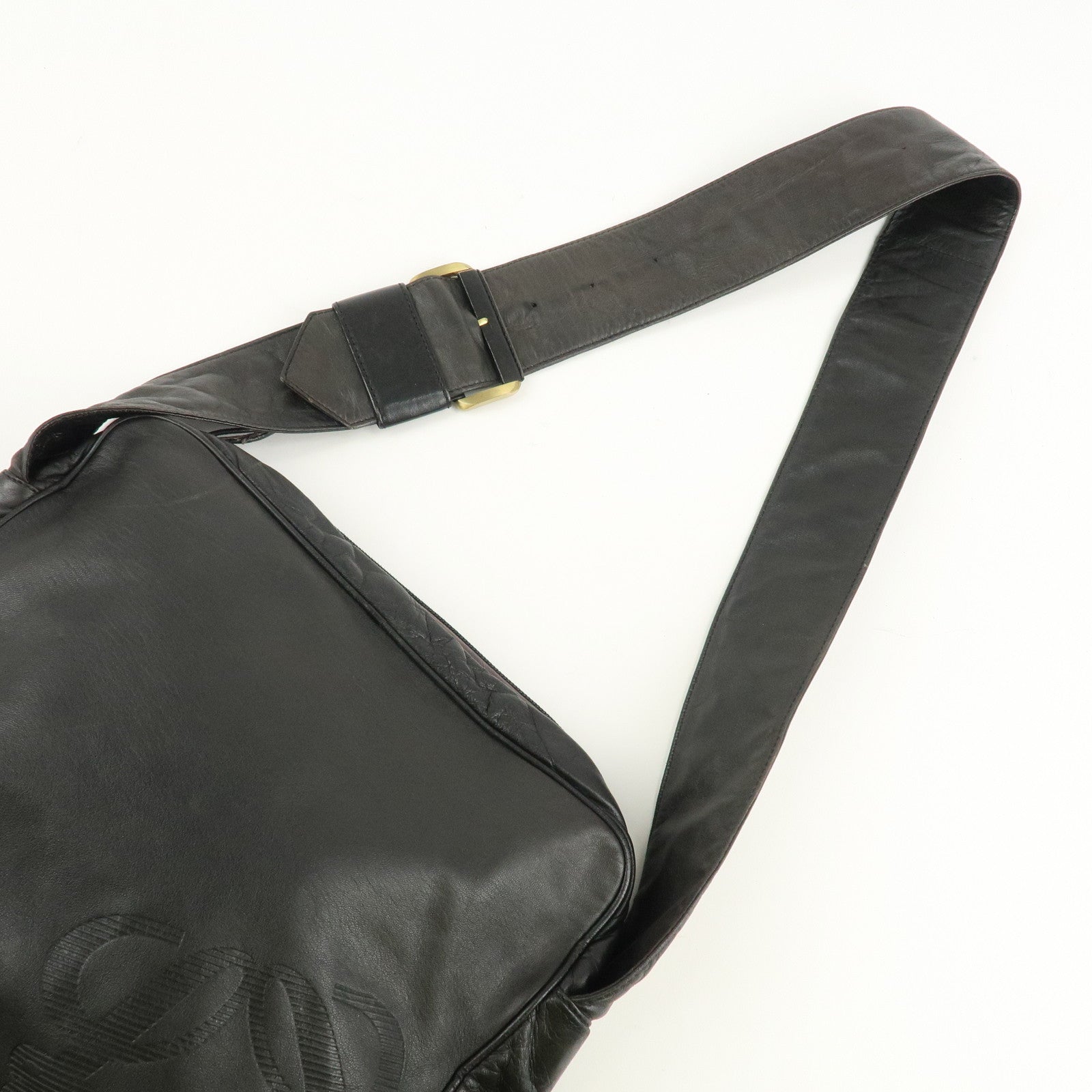 LOEWE Anagram Leather Shoulder Bag Crossbody Bag Black Used